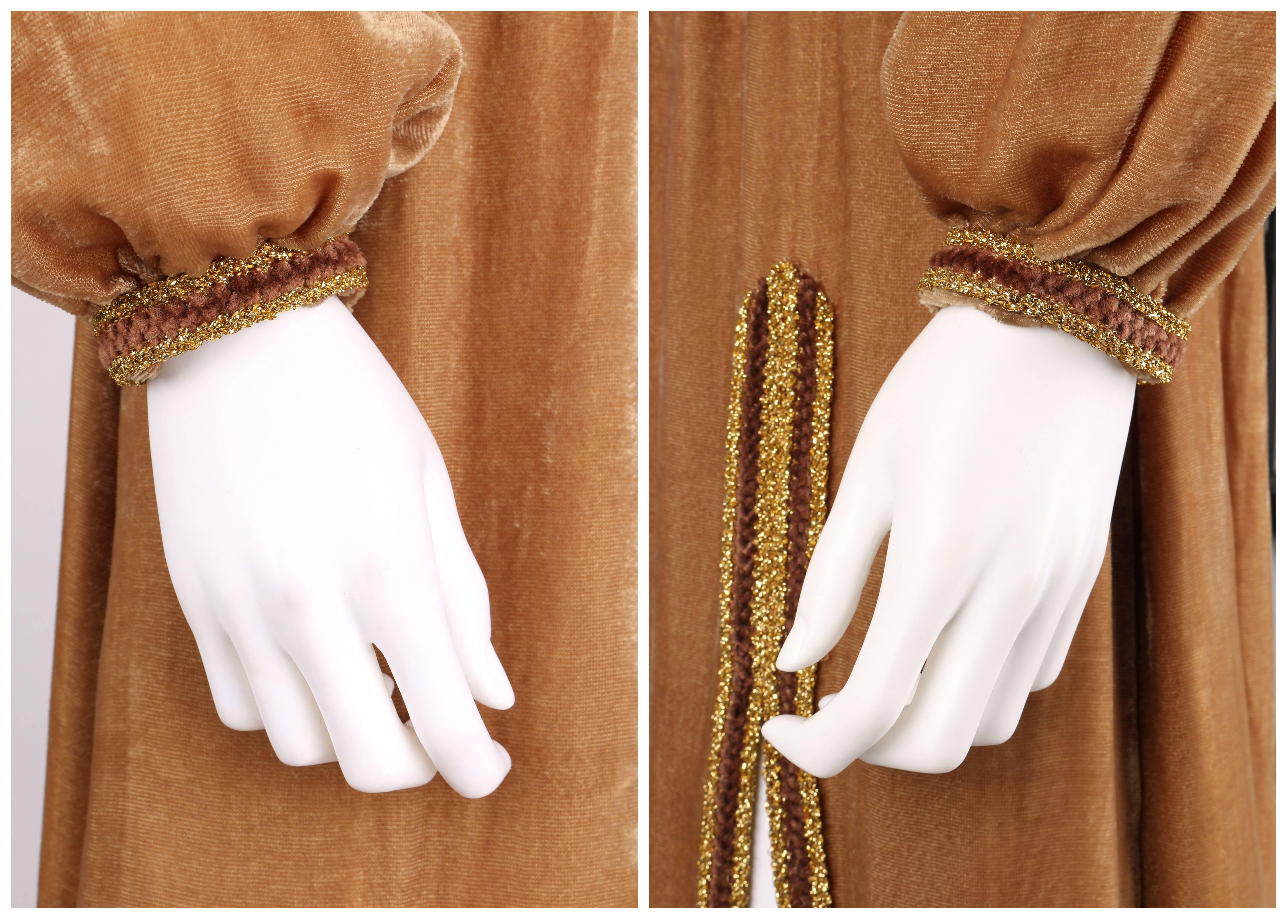 Brown 1960s OSCAR DE LA RENTA Velvet Golden Bronze Long Bishop Sleeve Dress Size 14 For Sale
