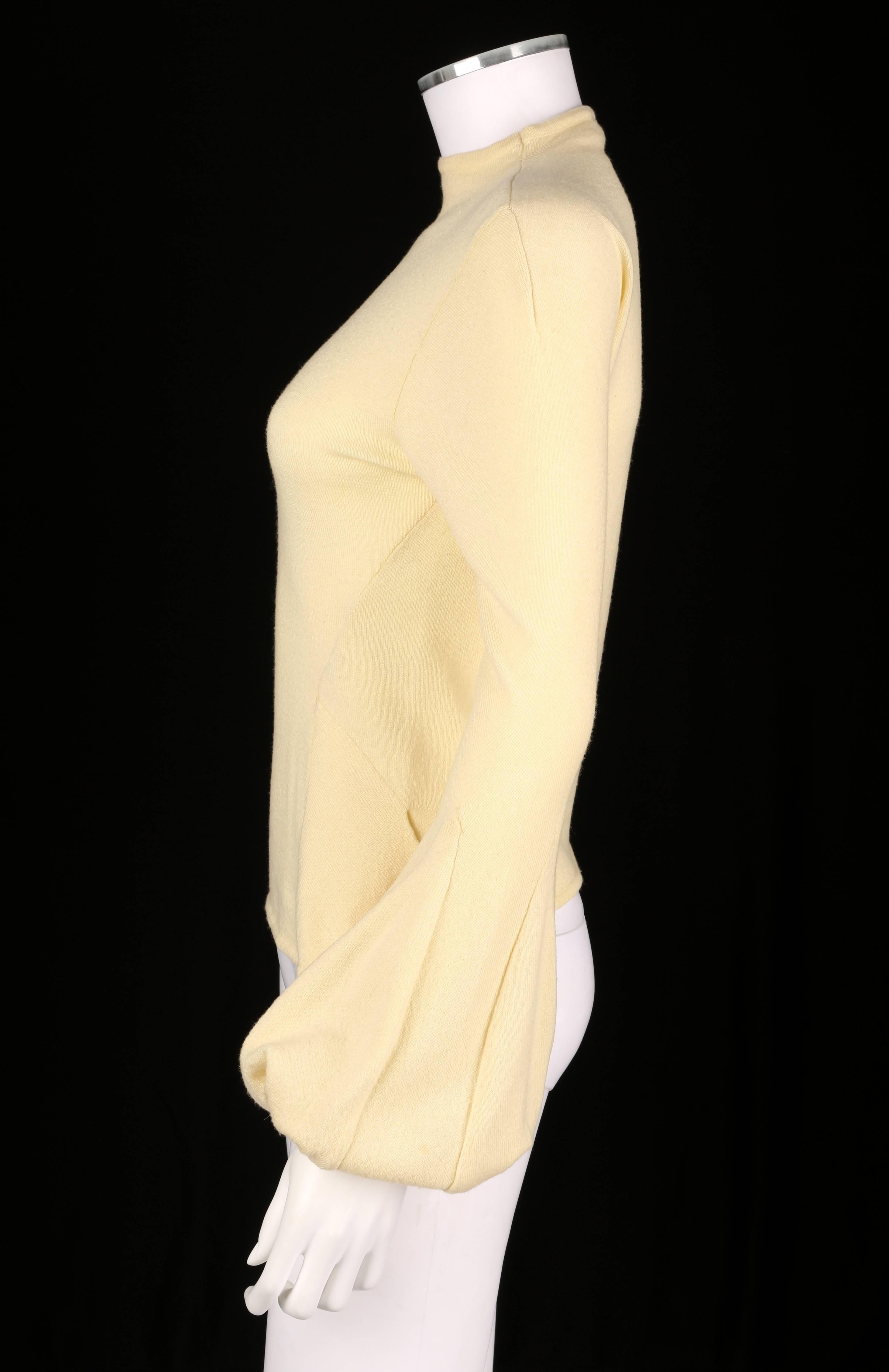 ALEXANDER McQUEEN c1998 Early Pale Yellow Wool Knit Balloon Cuff Sweater Size 44 For Sale 1
