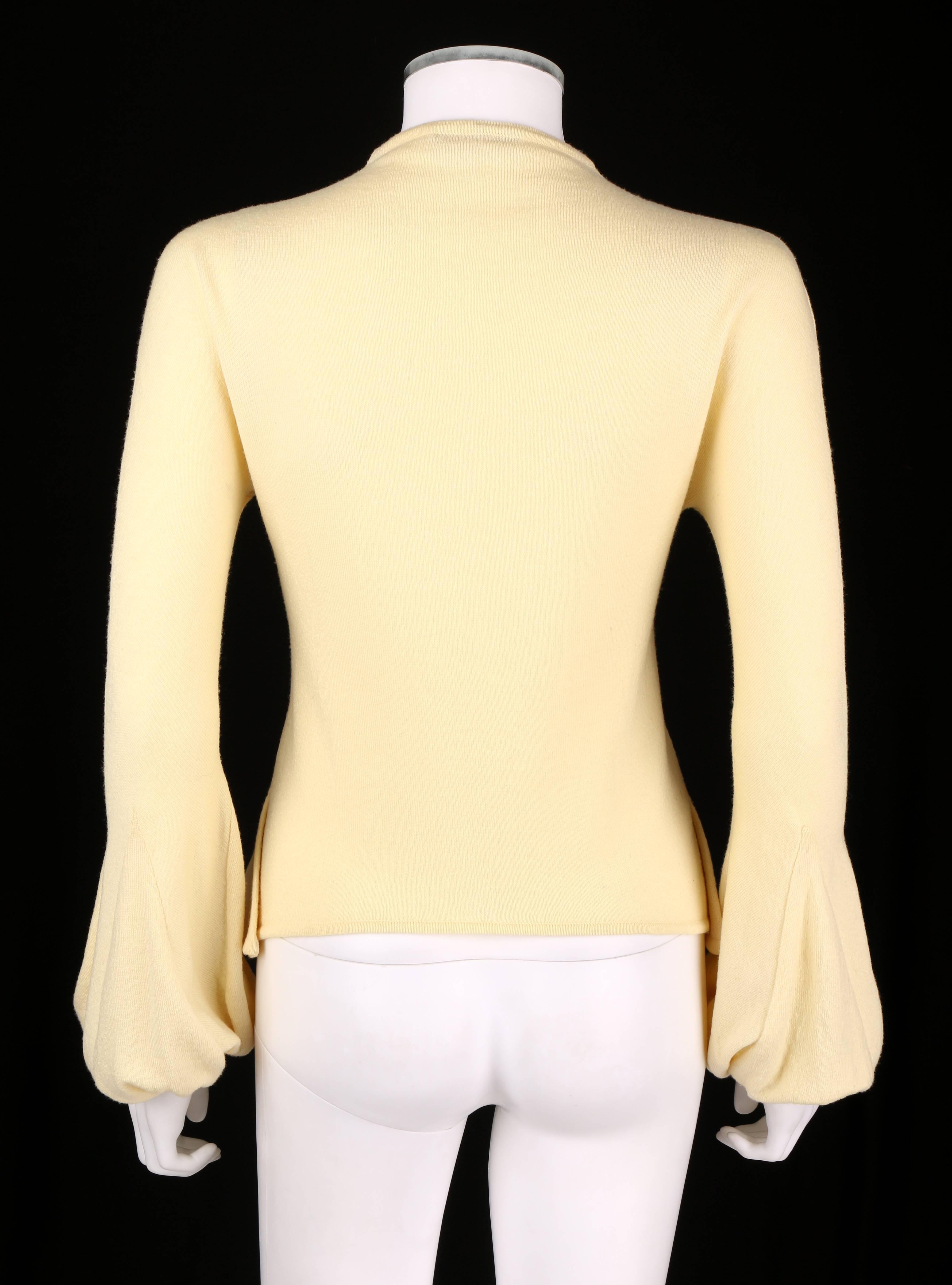 Women's ALEXANDER McQUEEN c1998 Early Pale Yellow Wool Knit Balloon Cuff Sweater Size 44 For Sale