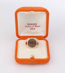 HERMES Bijouterie Fantaisie Horse Corozo Intaglio Gold Brown Ring Size 53 / 6.25