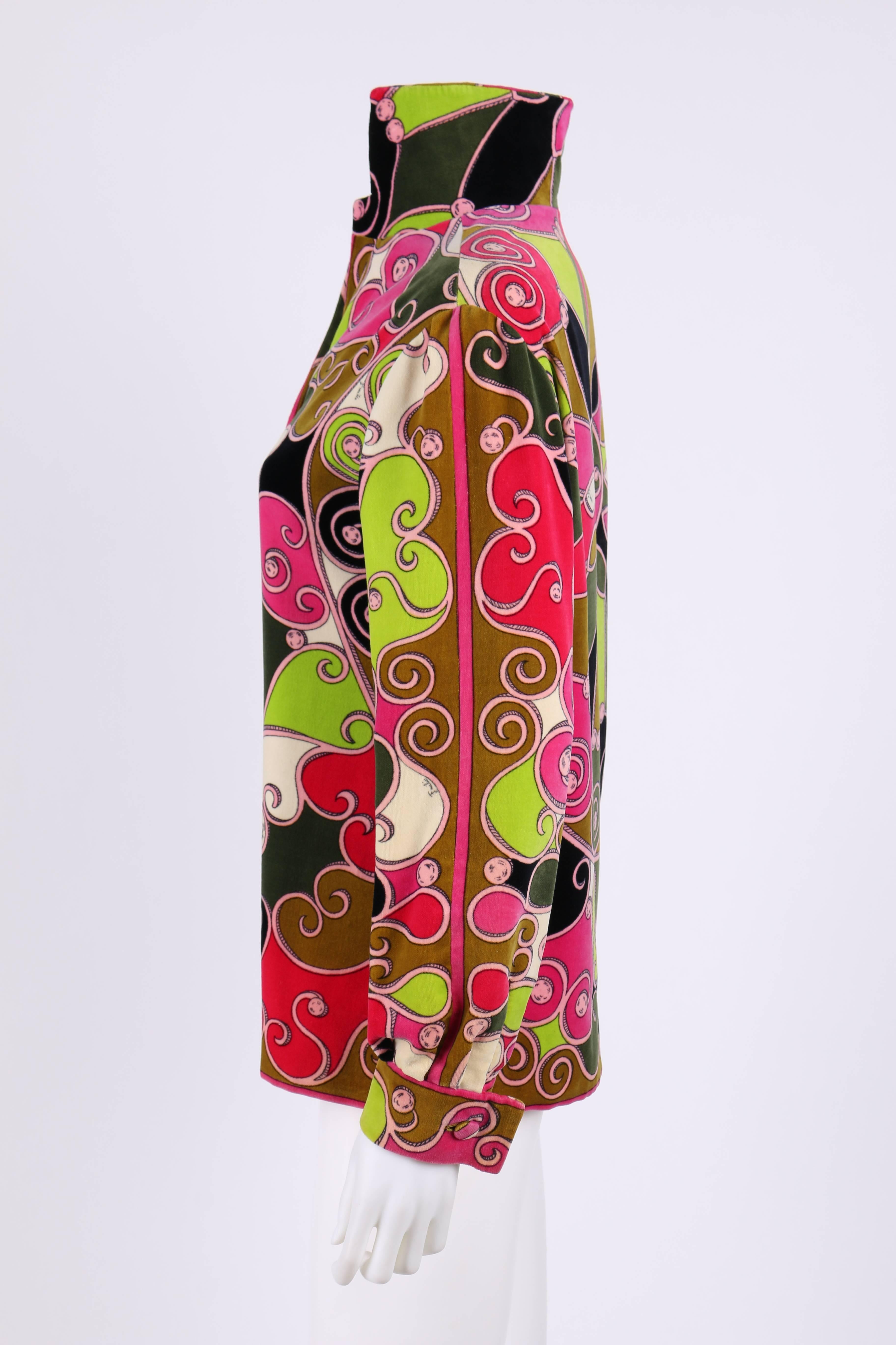 Women's EMILIO PUCCI 1970s Multicolor Scroll Signature Print Velvet Jacket