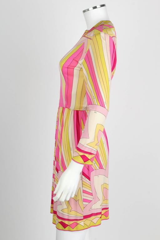 1960s Emilio Pucci Pretty Pink Print Silk Chiffon Tiered Skirted Maxi Dress