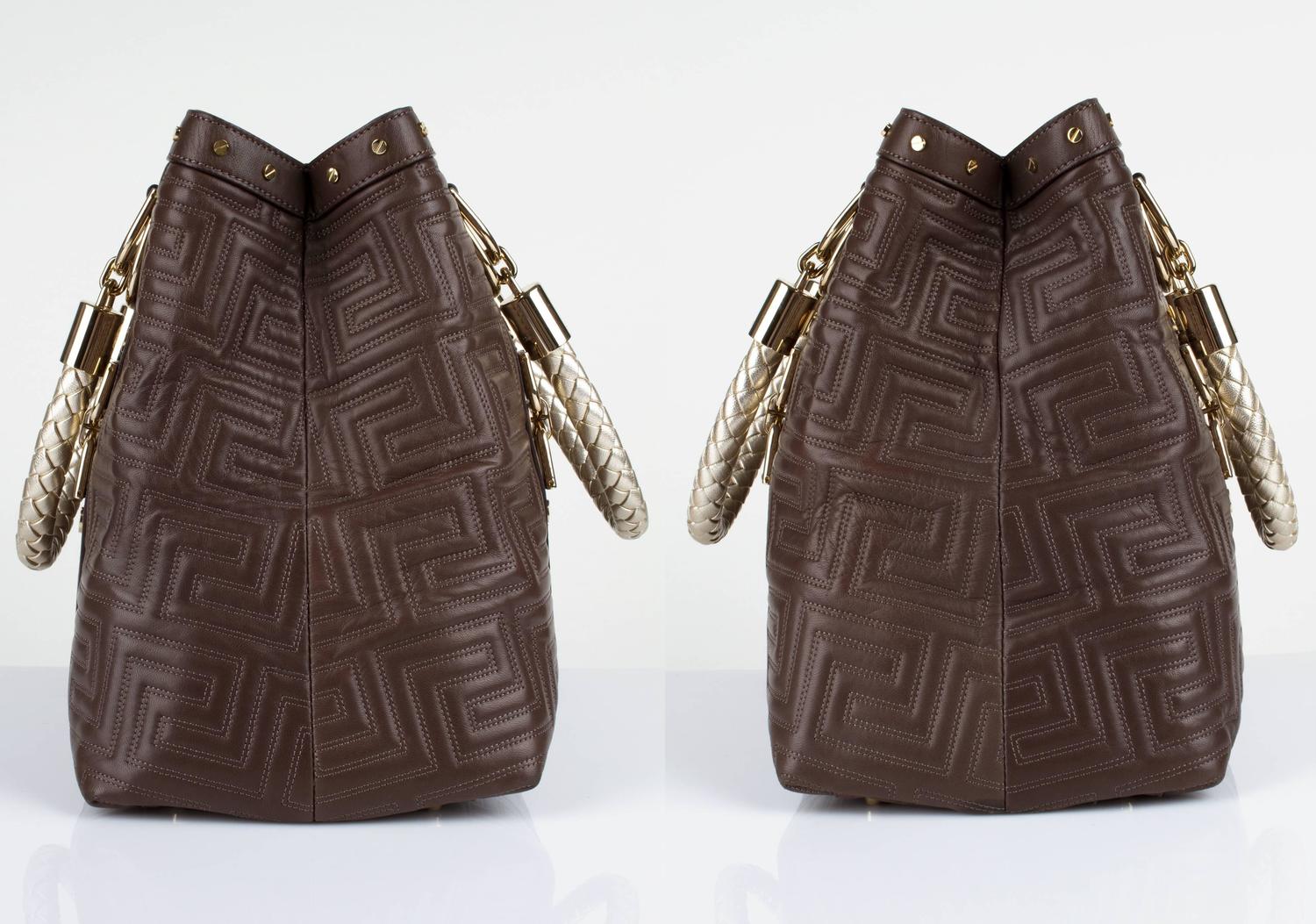 GIANNI VERSACE Couture Brown Quilted Leather Gold Hardware Handbag Purse NWT For Sale at 1stdibs