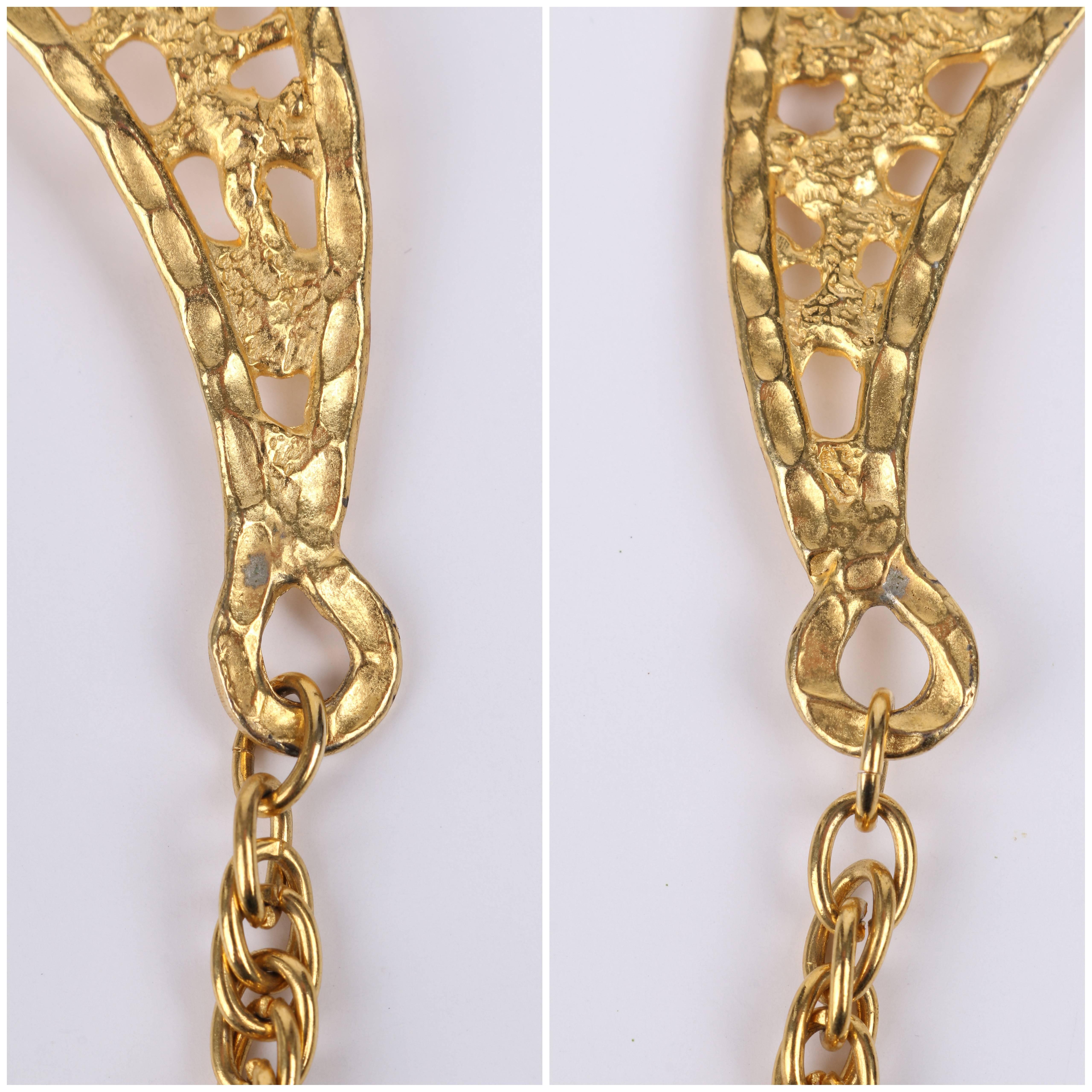 HATTIE CARNEGIE 1960s Gold Green Egyptian Pharaoh Scarab Collar Bib Necklace 1