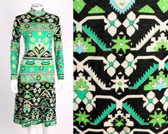 LEONARD PARIS 1960, abito in maglia di jersey di cashmere con stampa floreale verde giada