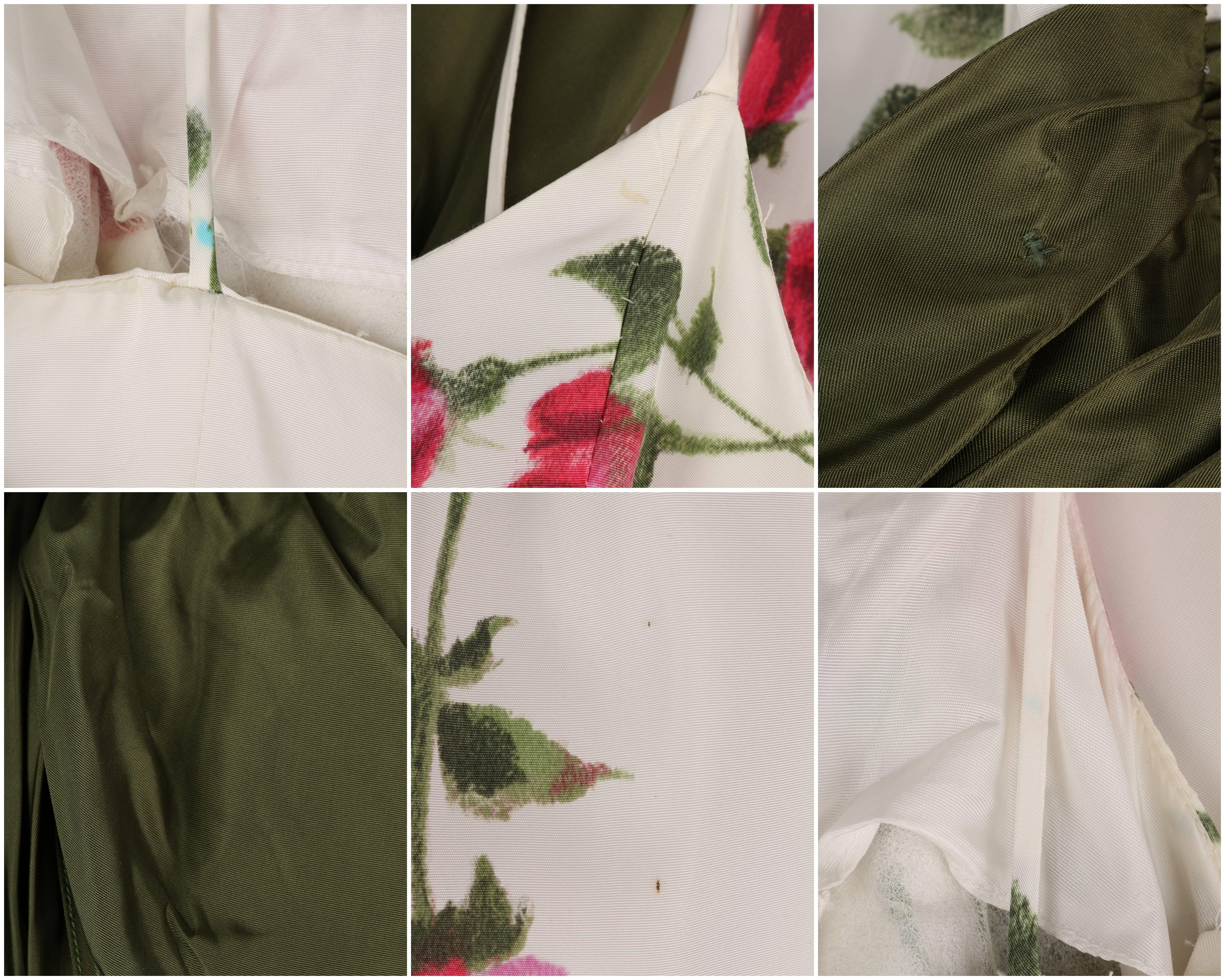 1950s Rose Garden White Floral Classic Green Taffeta Bow Tea Length Party Dress 2