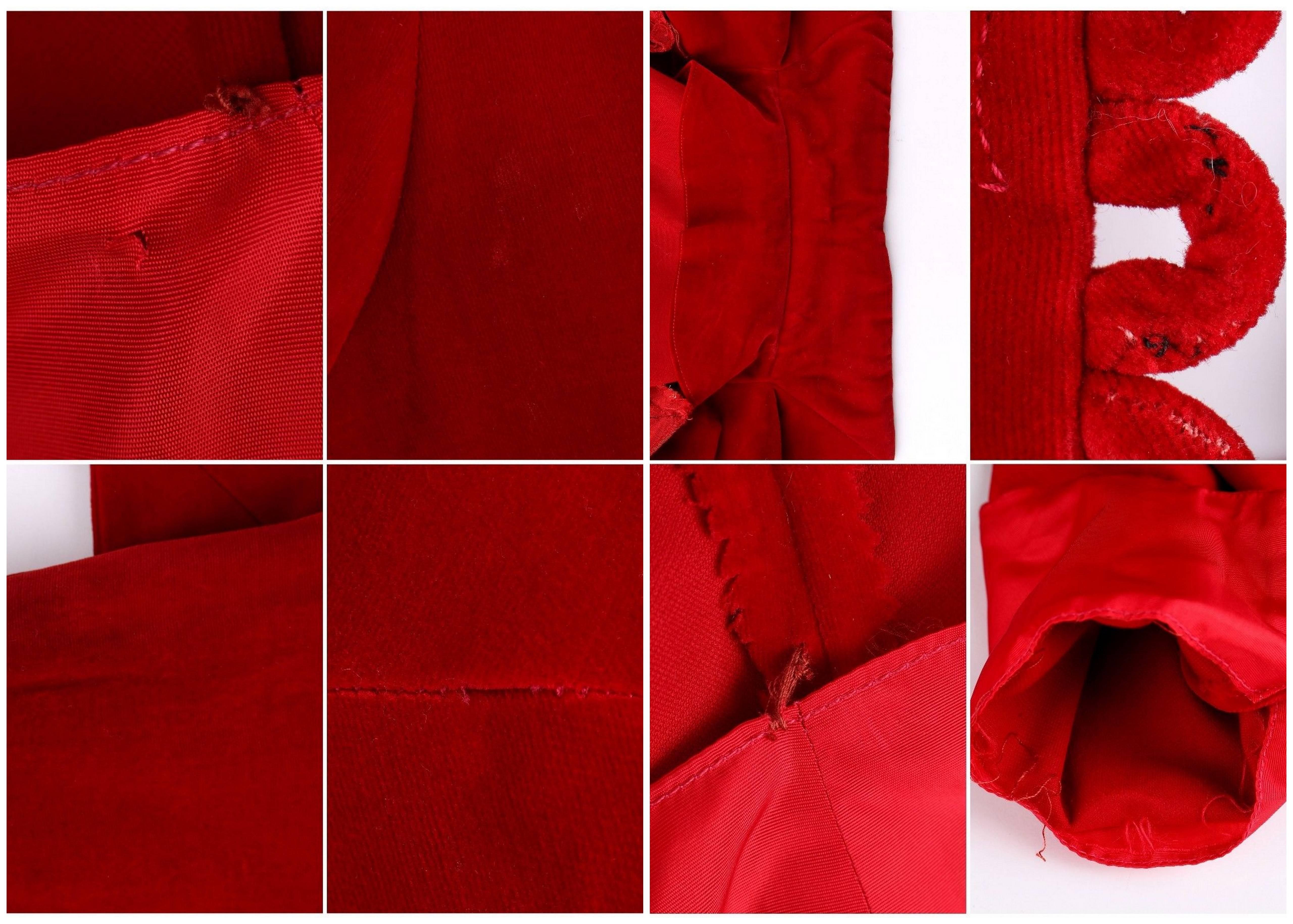 1940s COUTURE Red Velvet Trapunto Quilted Detail Jacket Skirt Suit Set 6