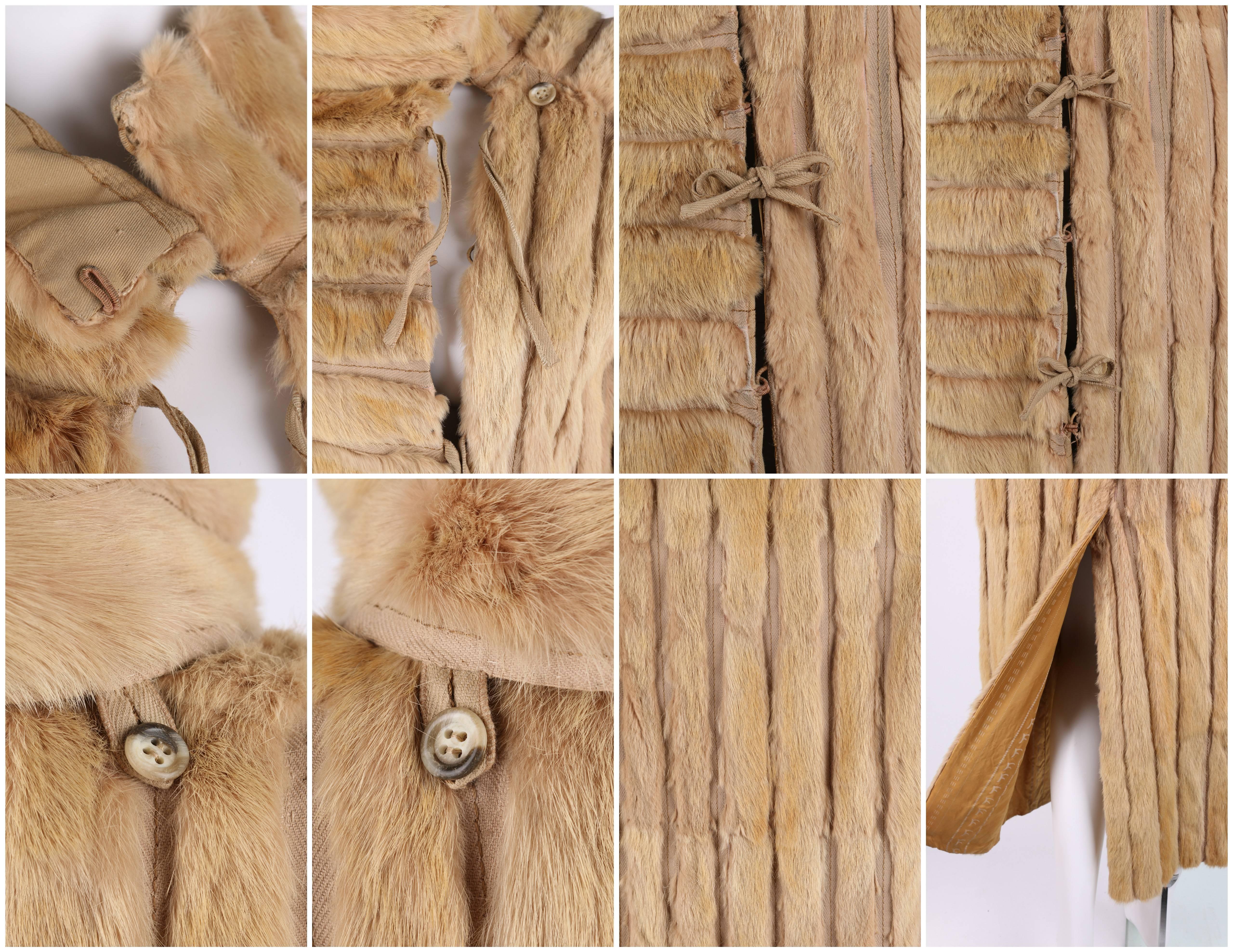 Brown FENDI c1970s Karl Lagerfeld Blonde Genuine Mink Fur Ribbed Hooded Midi Long Coat