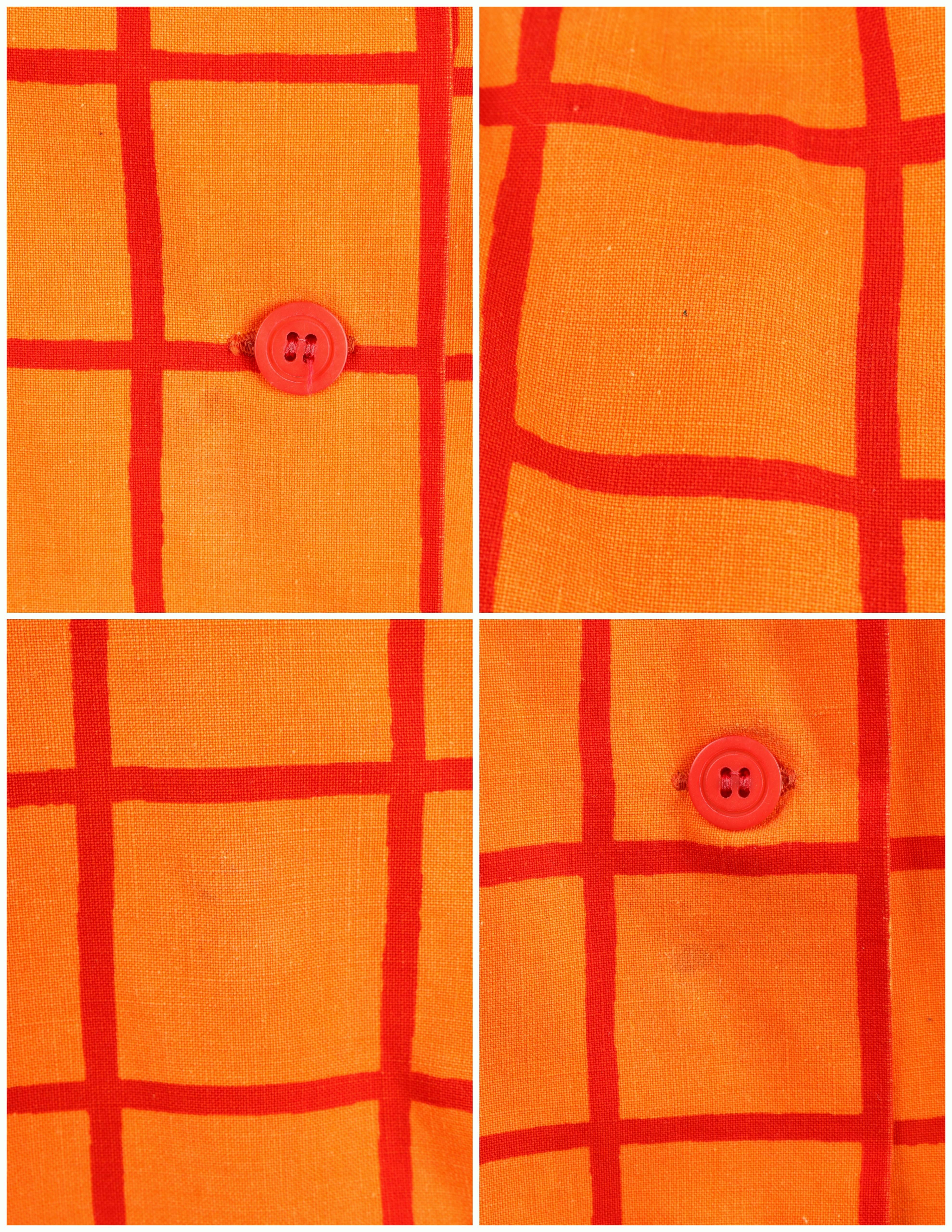 MARIMEKKO Design Research 1960s Orange Window Pane Cotton Button Up Coat Dress 3