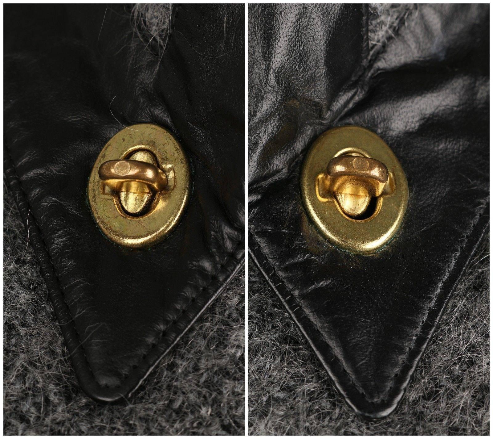 BONNIE CASHIN Sills 1960s Gray Wool Mohair Black Leather Trim Gold Turnlock Coat 3