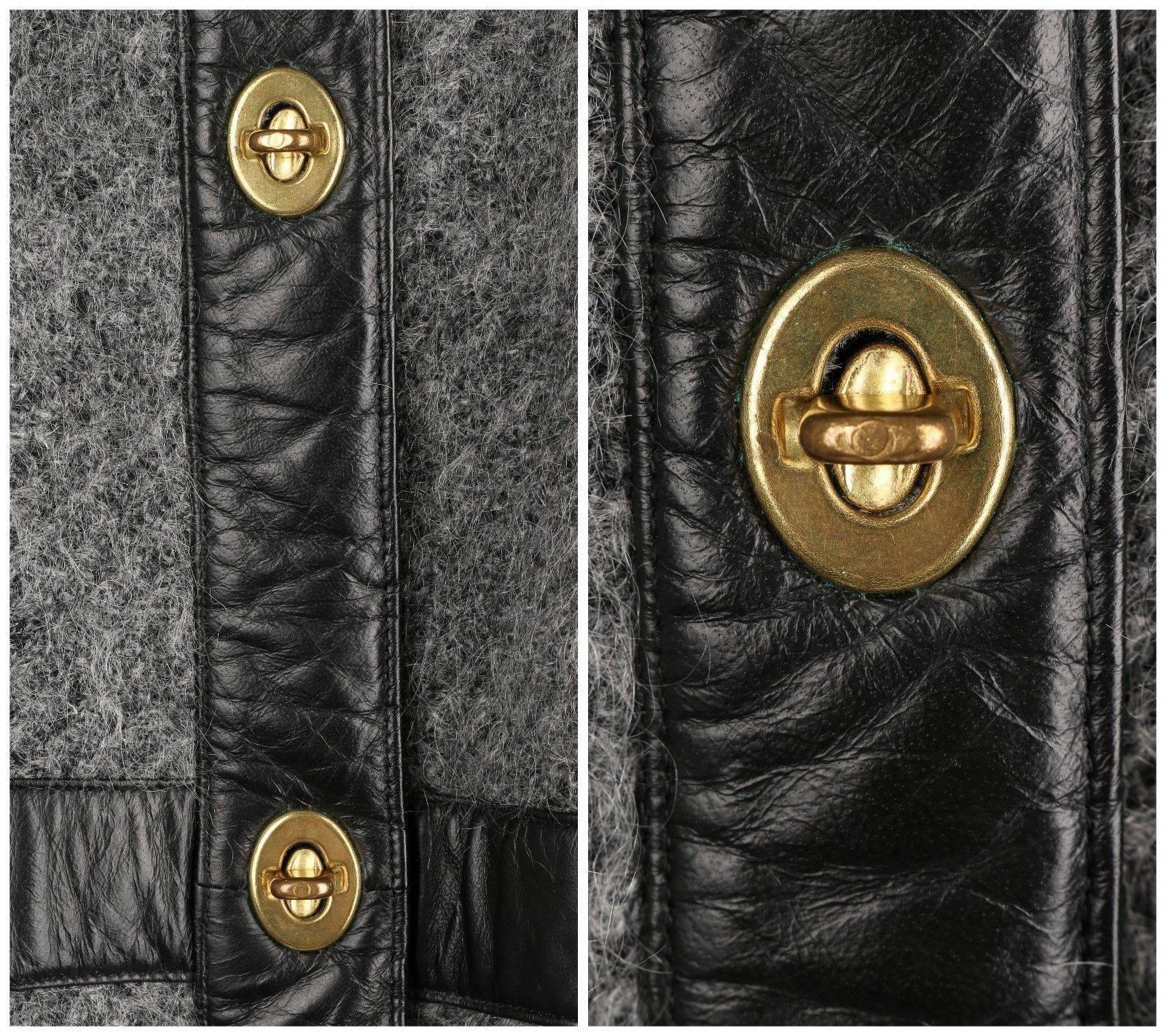 BONNIE CASHIN Sills 1960s Gray Wool Mohair Black Leather Trim Gold Turnlock Coat 4