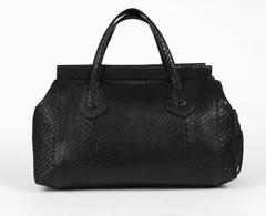 GUCCI c.2015 "Lady Tassel" Black Python Leather Bamboo Top Handle Tote Handbag