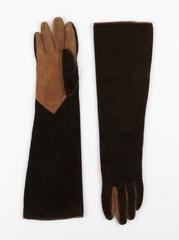 CHANEL 1930s Brown Velvet Suede Leather Elbow Length Flapper Gloves Size 7