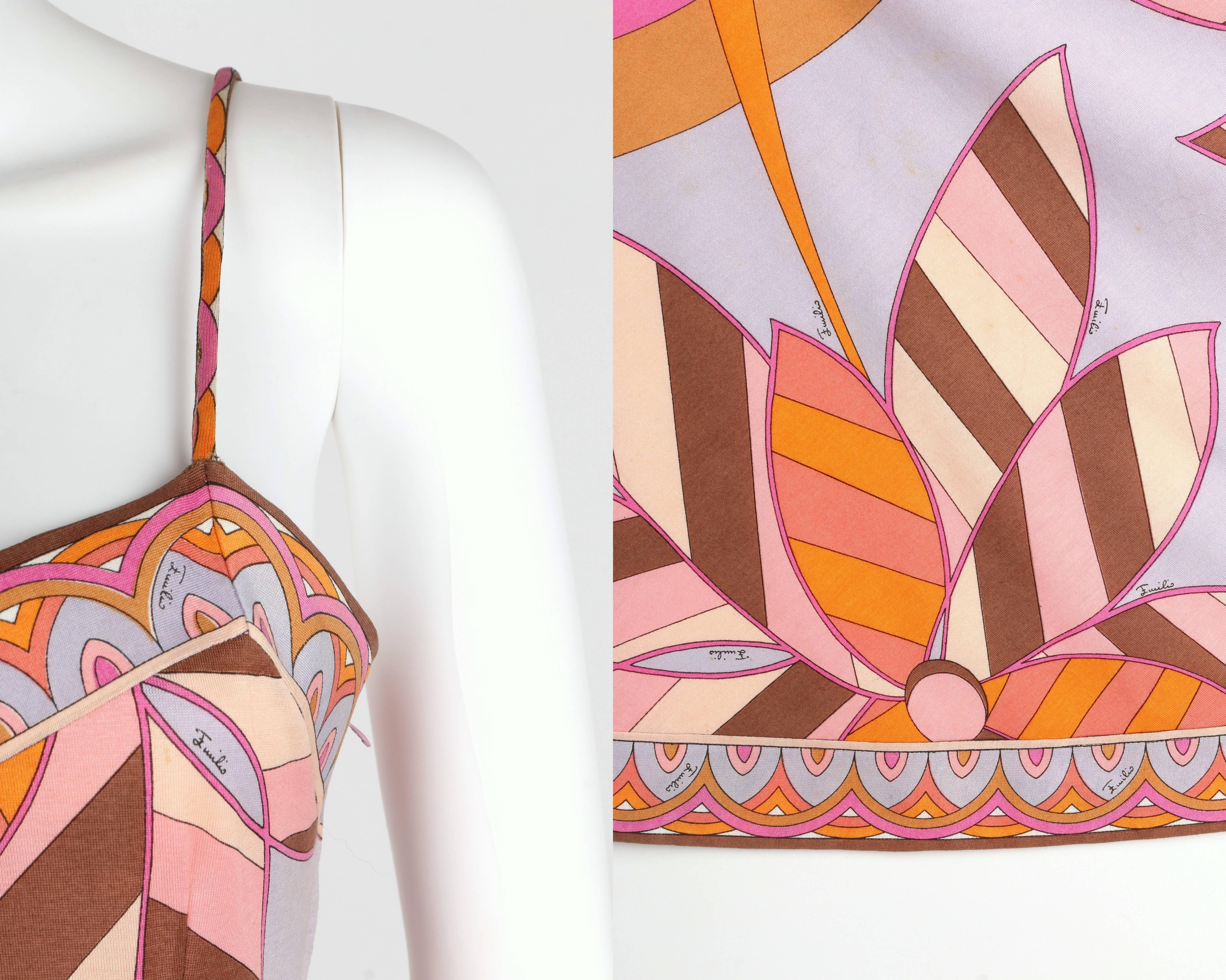 EMILIO PUCCI c.1970s Multicolor Floral Print Cotton Jersey Drop Waist Sundress 3