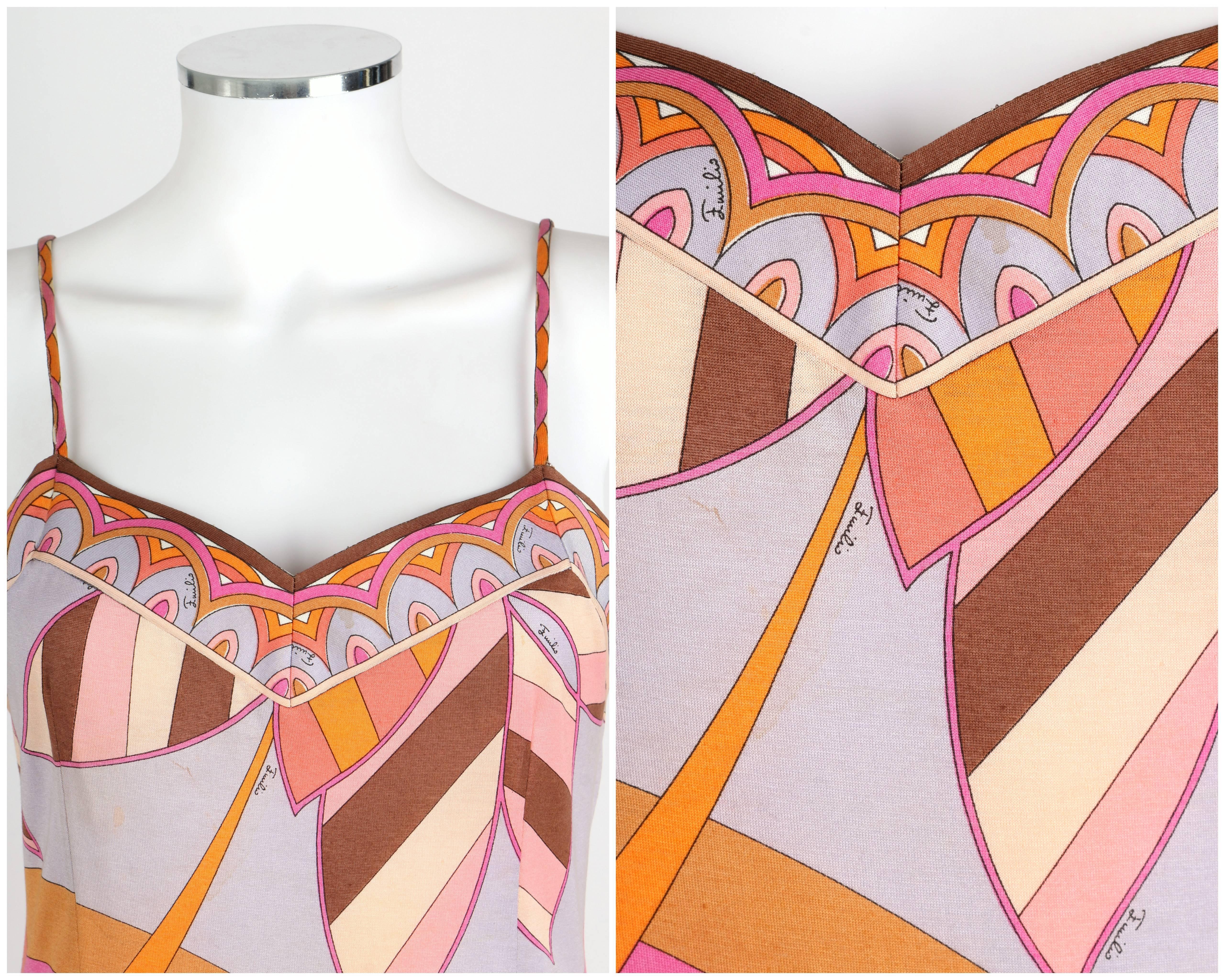 EMILIO PUCCI c.1970s Multicolor Floral Print Cotton Jersey Drop Waist Sundress 1