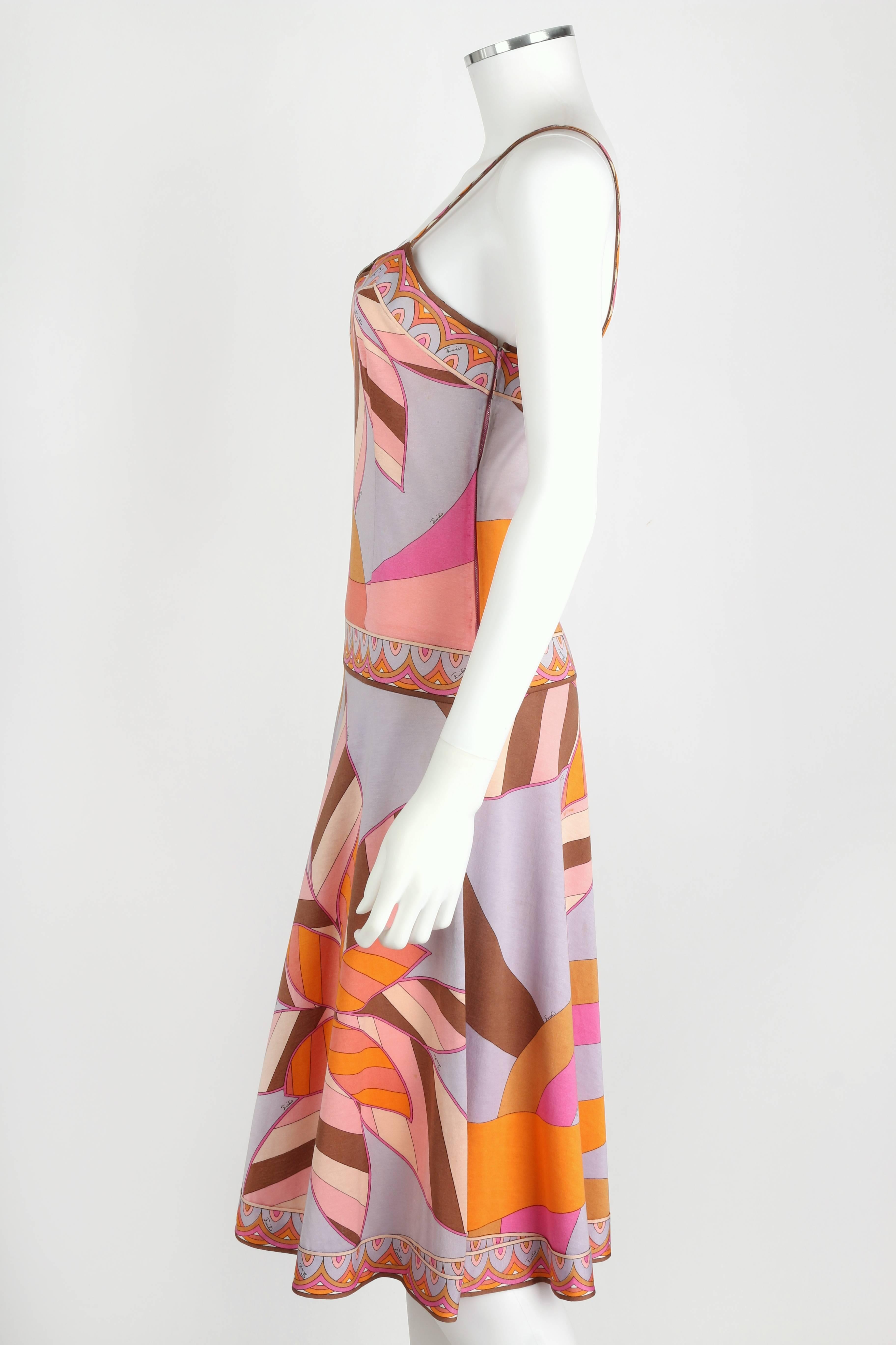 Women's EMILIO PUCCI c.1970s Multicolor Floral Print Cotton Jersey Drop Waist Sundress