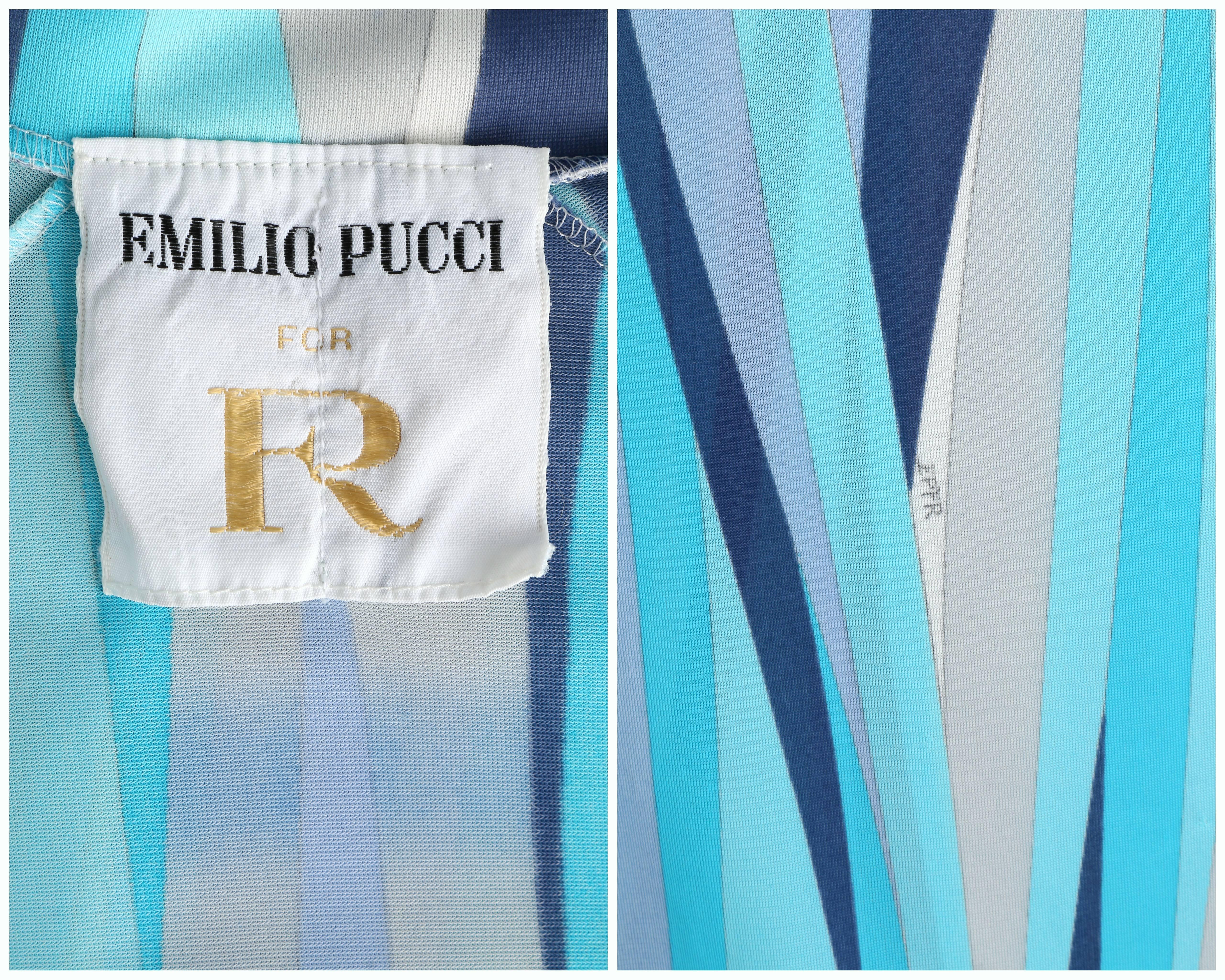 EMILIO PUCCI 1960s Formfit Rogers 2pc Blue Signature Print Maxi Dress Lounge Set 6