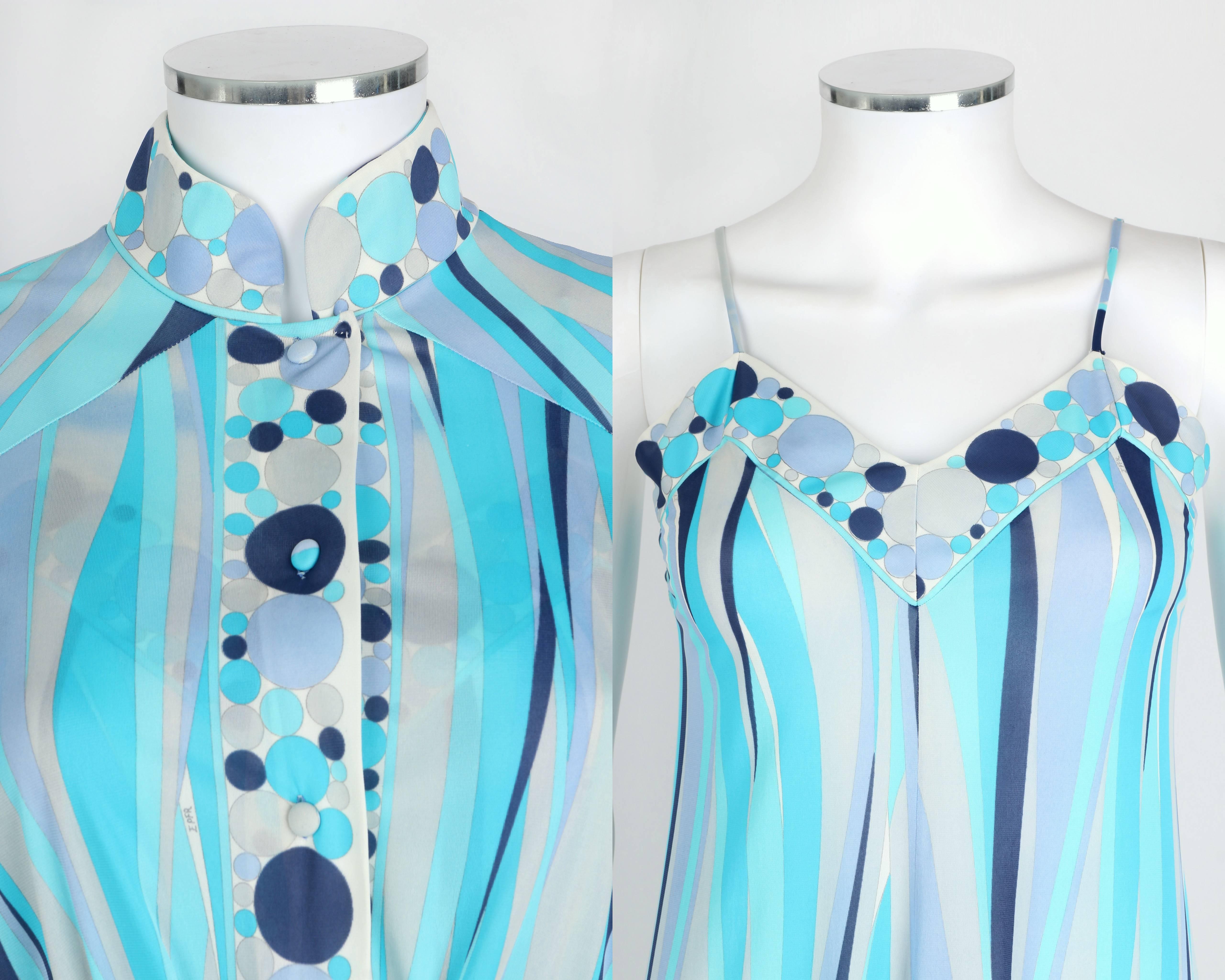 EMILIO PUCCI 1960s Formfit Rogers 2pc Blue Signature Print Maxi Dress Lounge Set 2