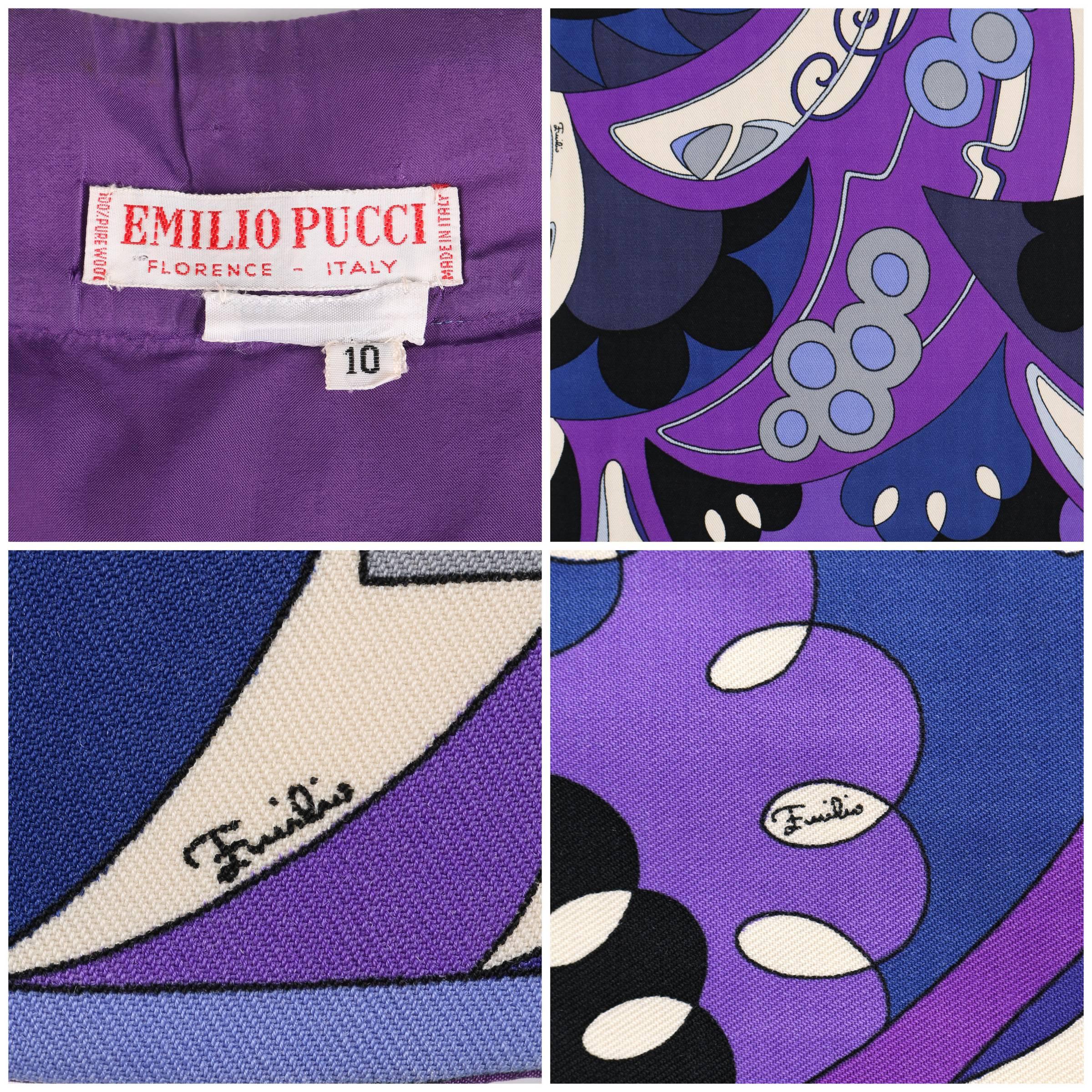 EMILIO PUCCI 1960s Purple Mediterranean Motif Signature Print Wool A-Line Skirt 2