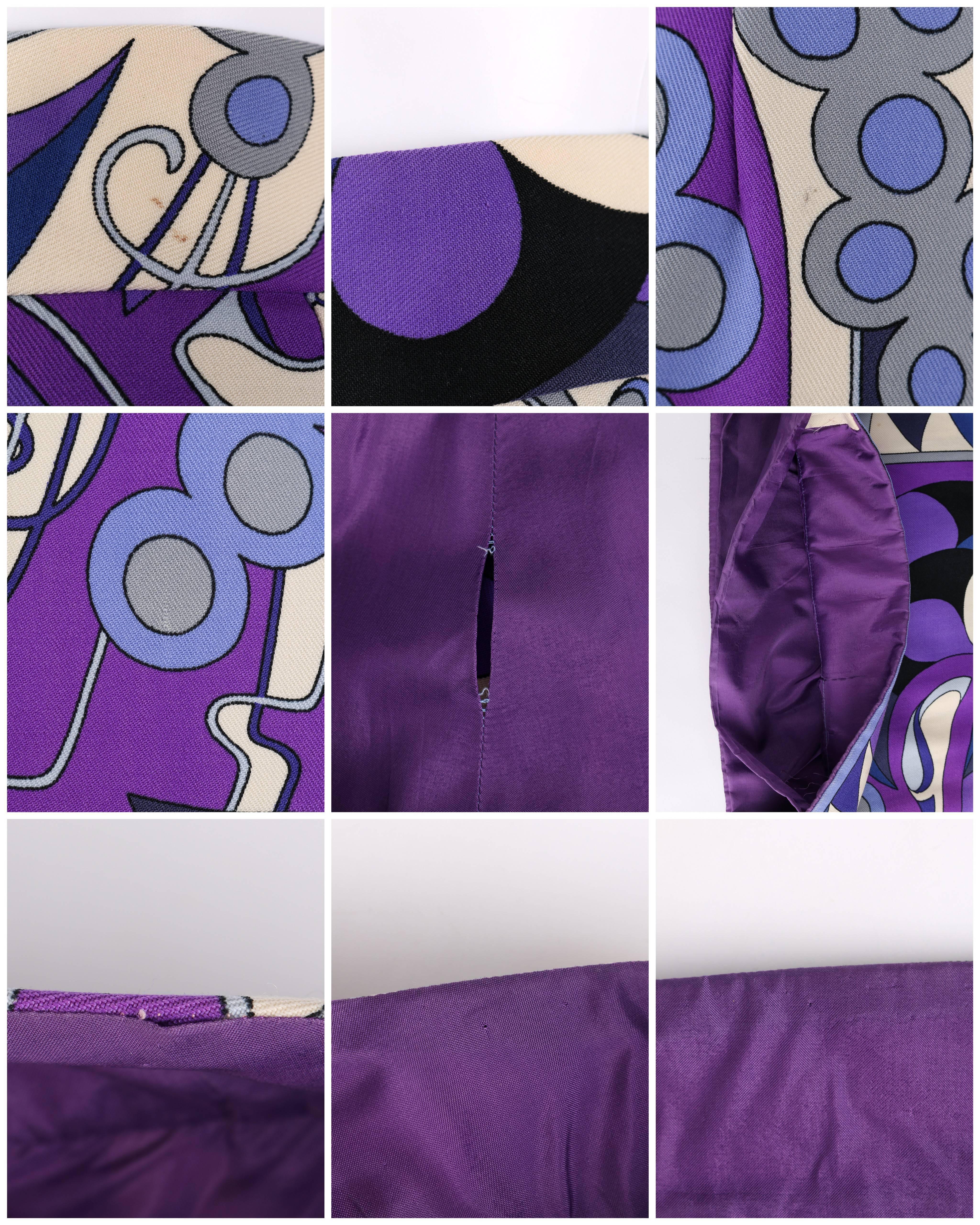 EMILIO PUCCI 1960s Purple Mediterranean Motif Signature Print Wool A-Line Skirt 5