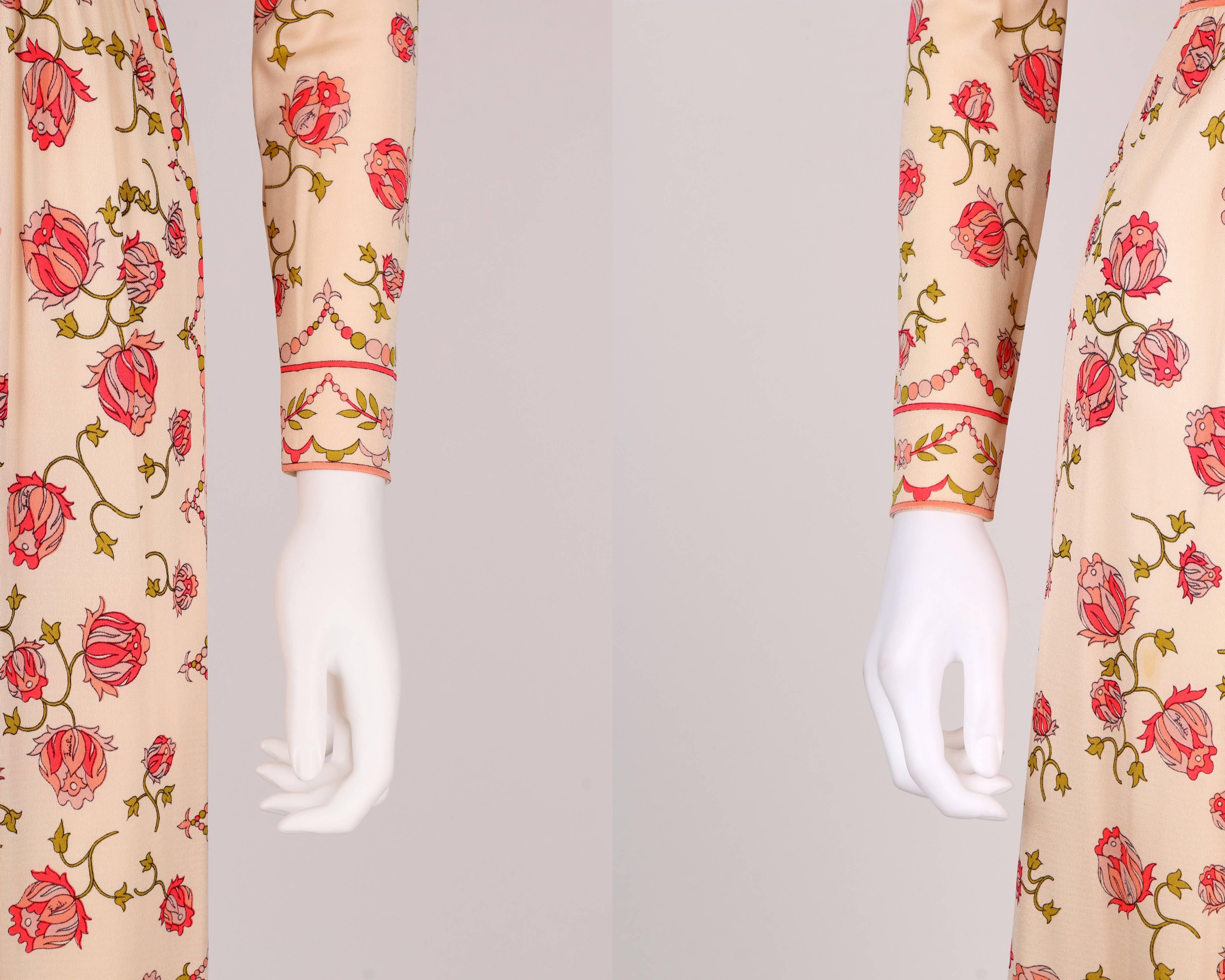 EMILIO PUCCI c..1970’s Signature Print Floral Rose Silk Long Sleeve Dress Size 8 1