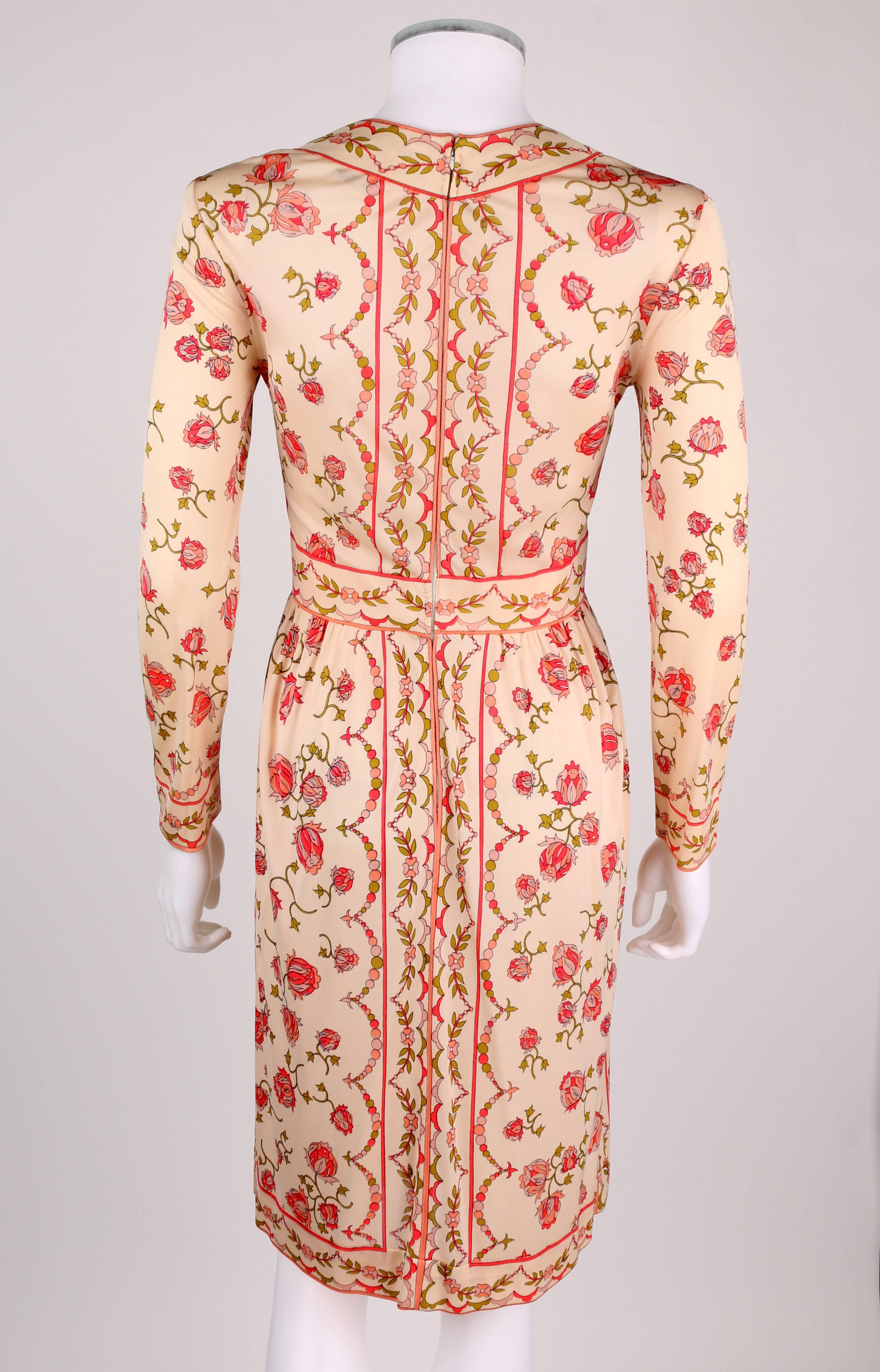 EMILIO PUCCI c..1970’s Signature Print Floral Rose Silk Long Sleeve Dress Size 8 In Good Condition In Thiensville, WI