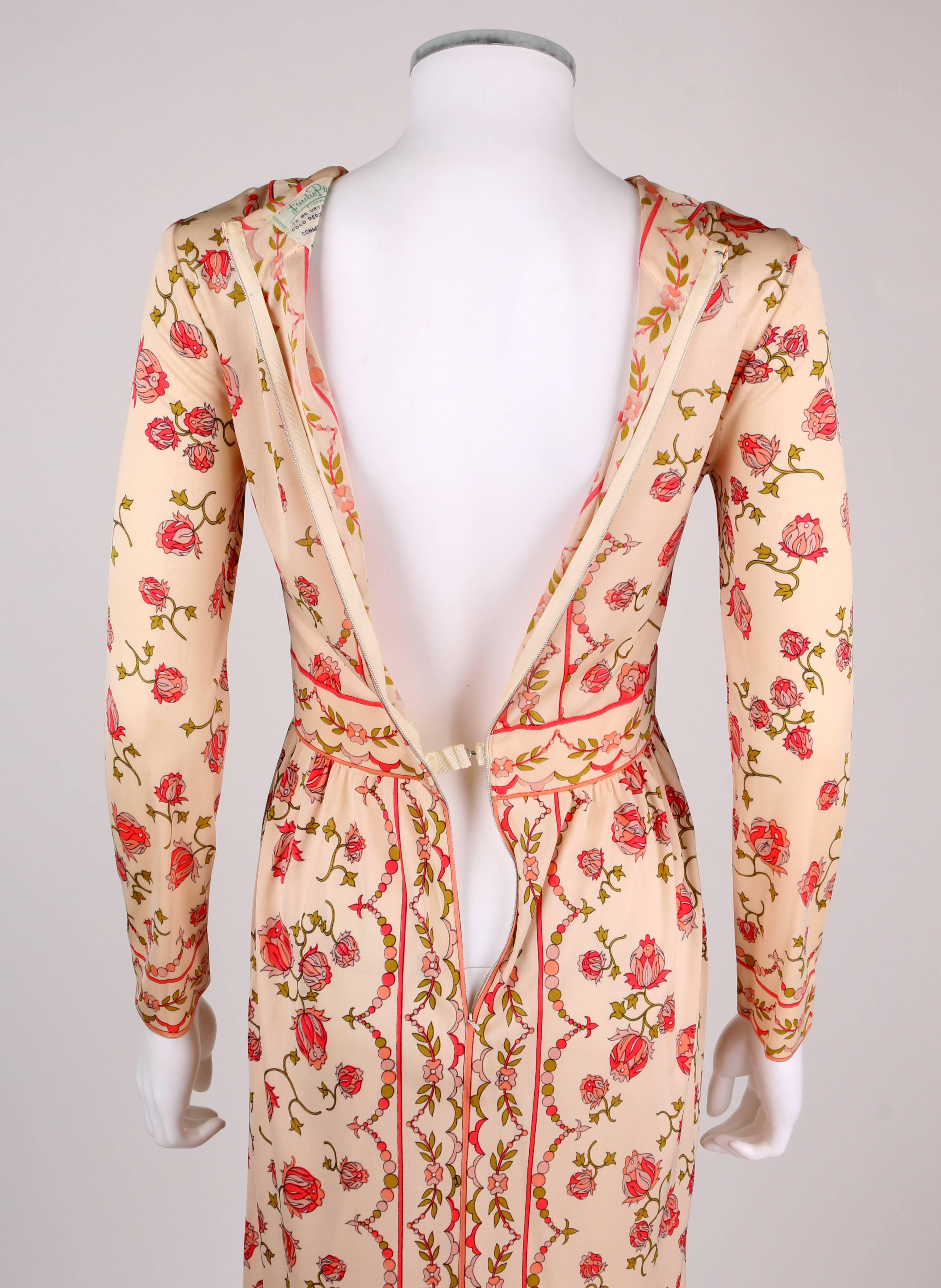EMILIO PUCCI c..1970’s Signature Print Floral Rose Silk Long Sleeve Dress Size 8 2