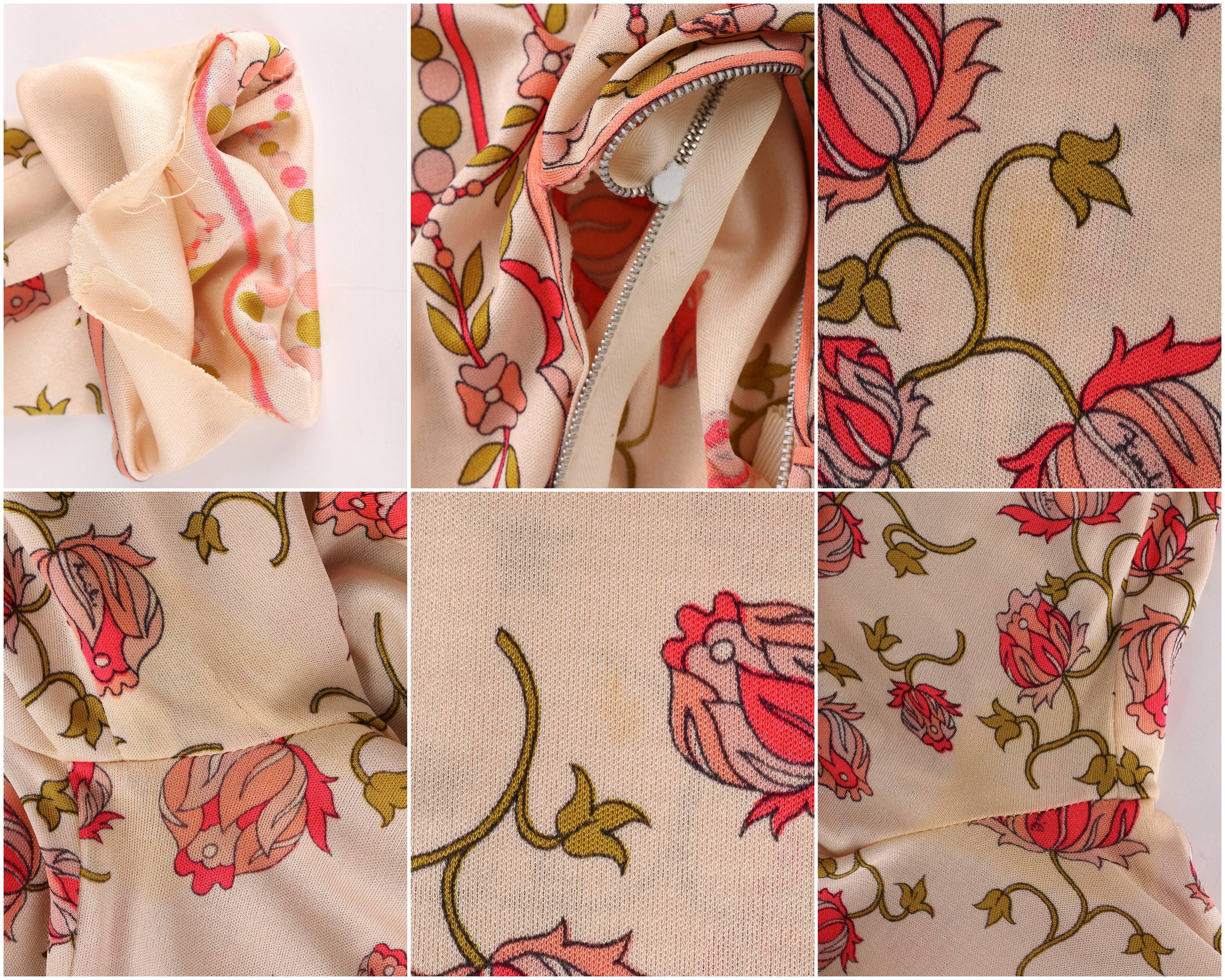 EMILIO PUCCI c..1970’s Signature Print Floral Rose Silk Long Sleeve Dress Size 8 4