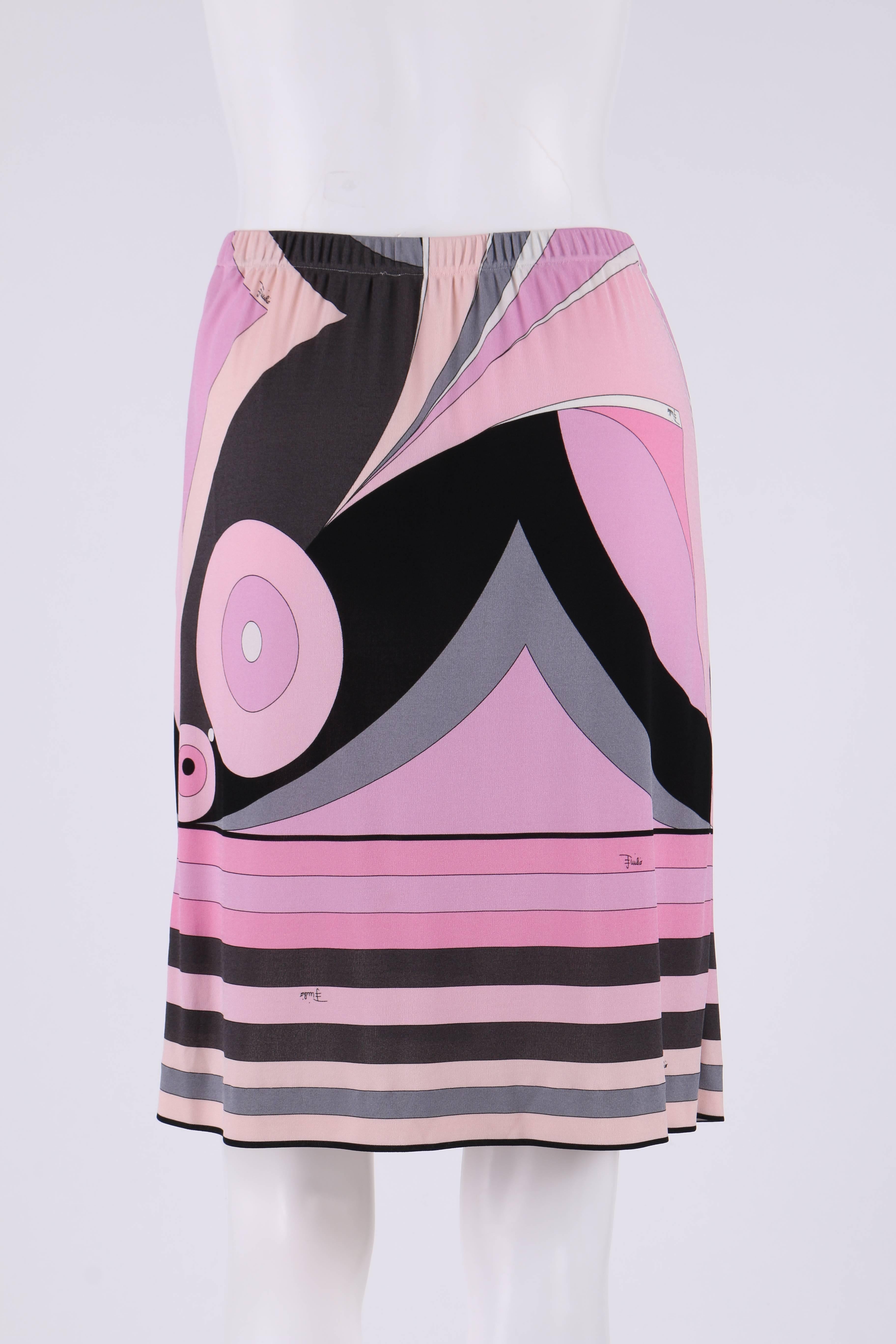 Women's EMILIO PUCCI c.2000s Pink Multicolor Geometric Striped Motif Silk Jersey Skirt