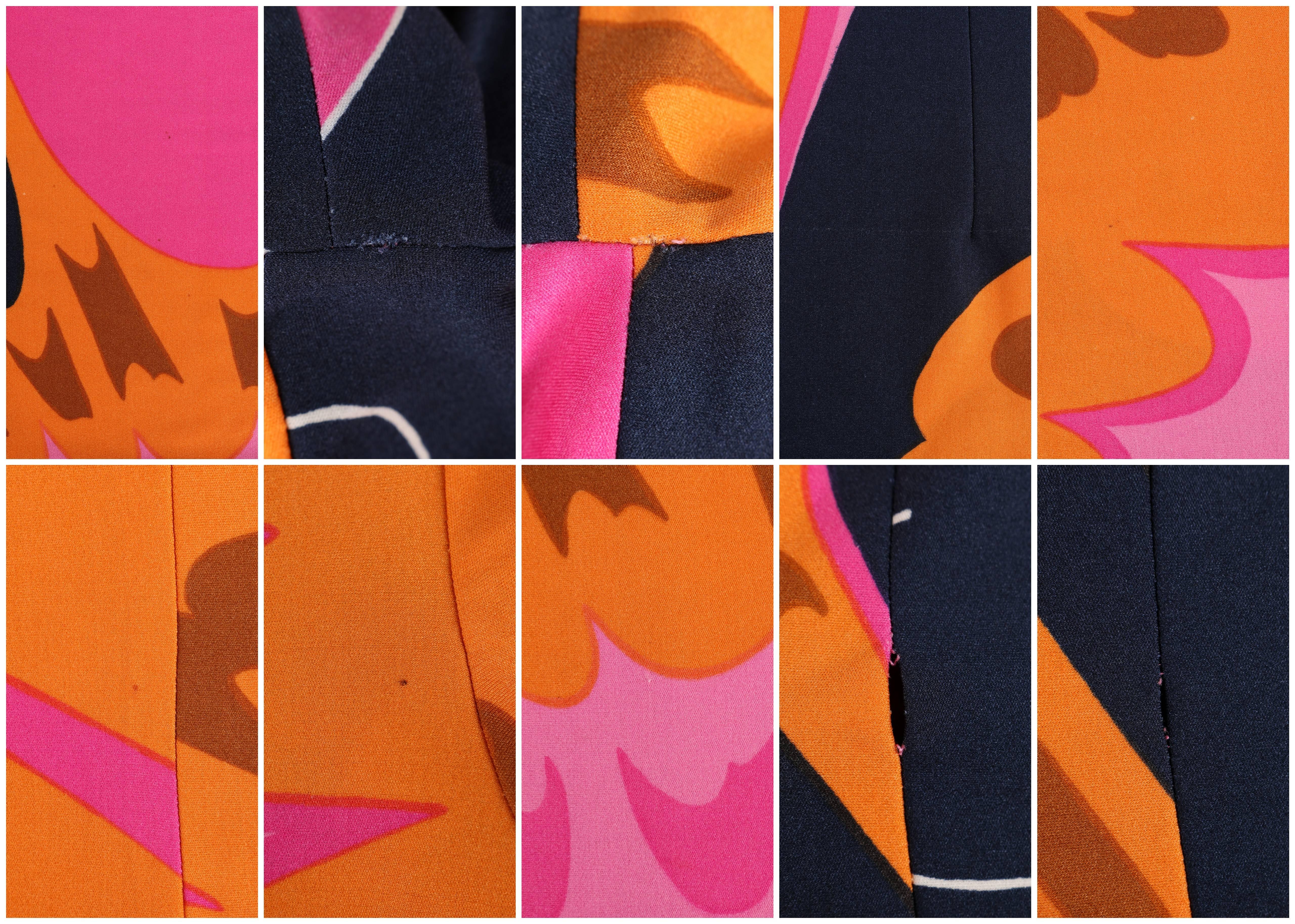 HENAE MORI 1970s Pink Orange Multicolor Abstract Print Long Sleeve Shift Dress 2