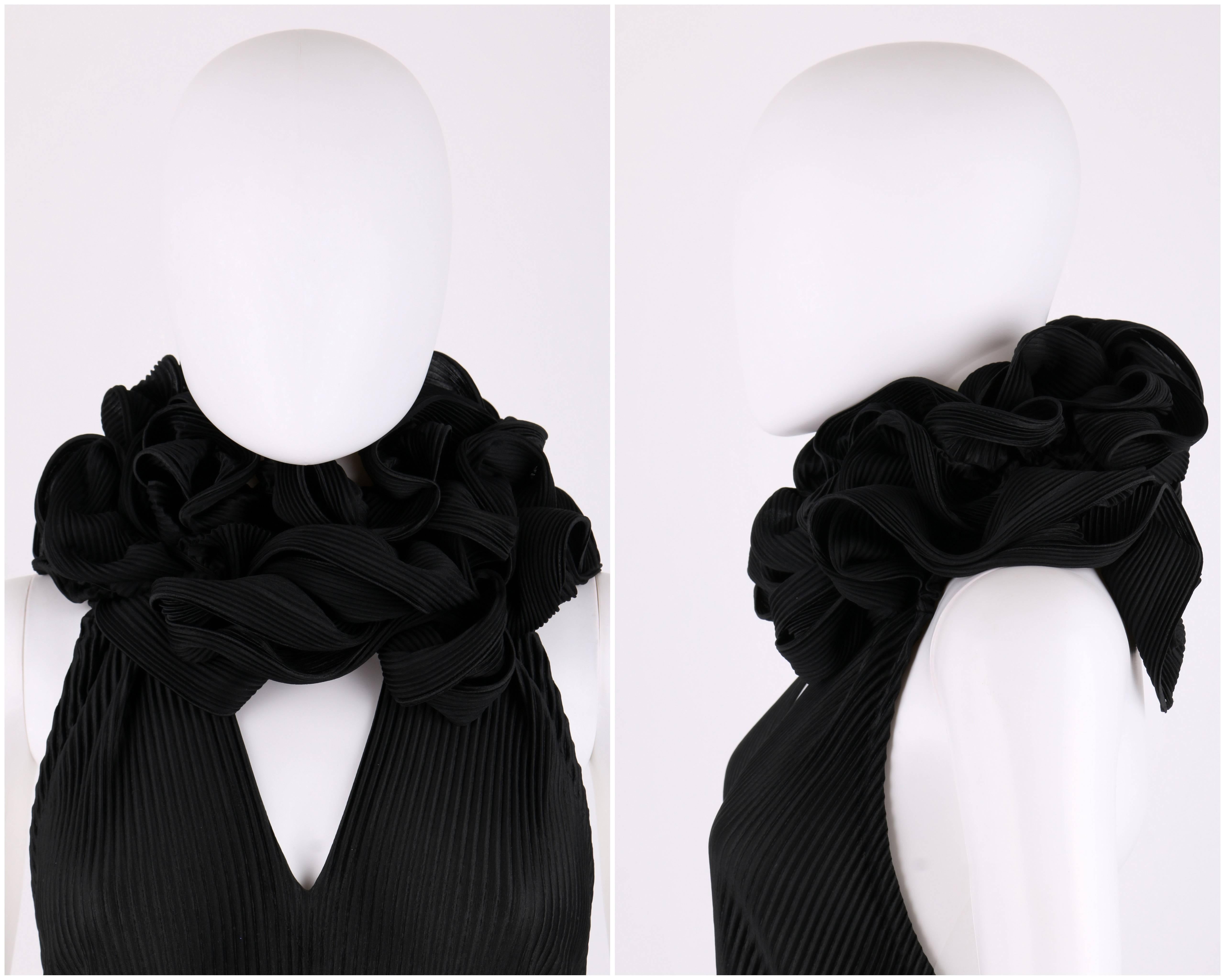 ISSEY MIYAKE Black Halter Full Length Evening Dress Streamer Wrap Scarf Size 3 2