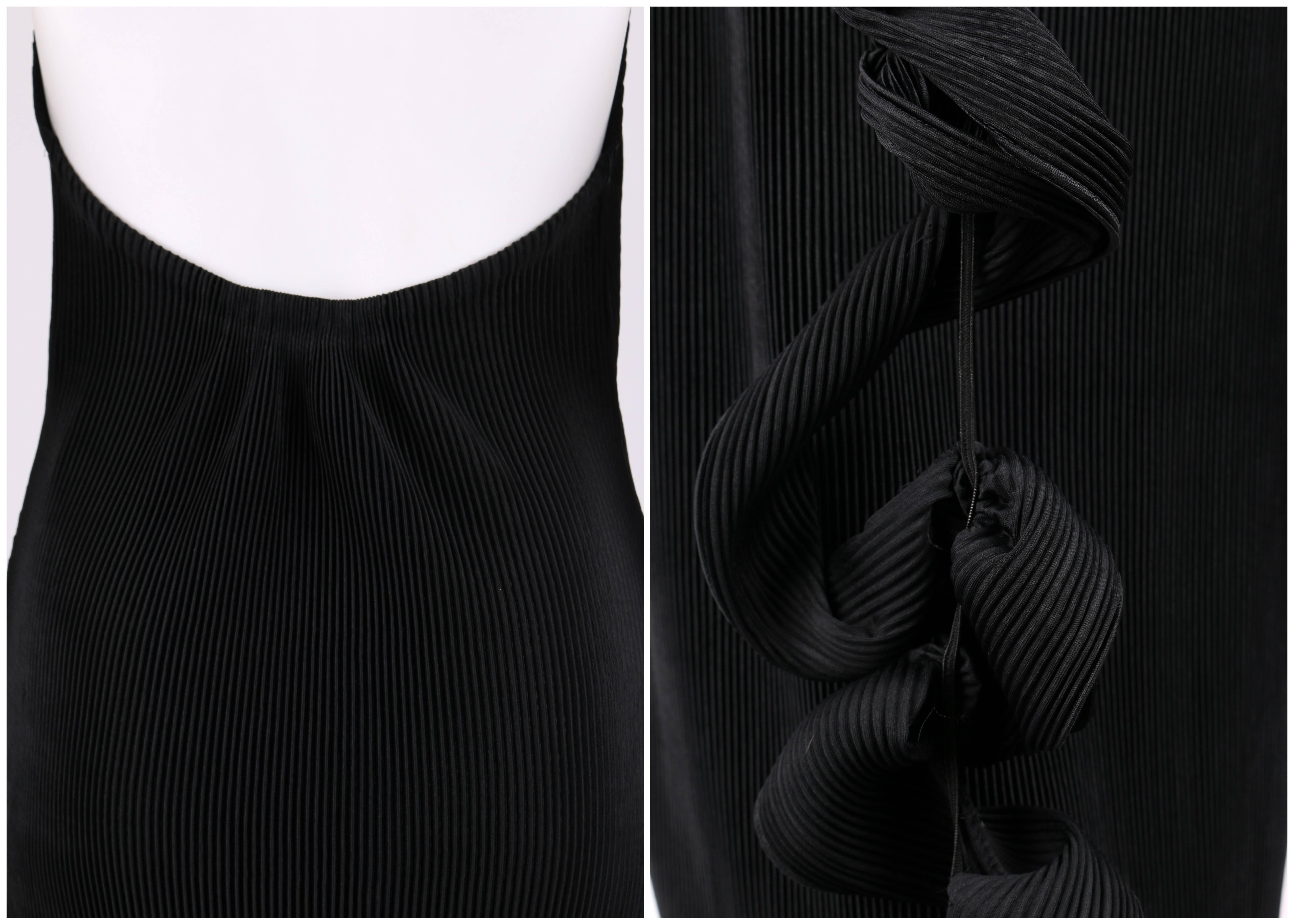 ISSEY MIYAKE Black Halter Full Length Evening Dress Streamer Wrap Scarf Size 3 4