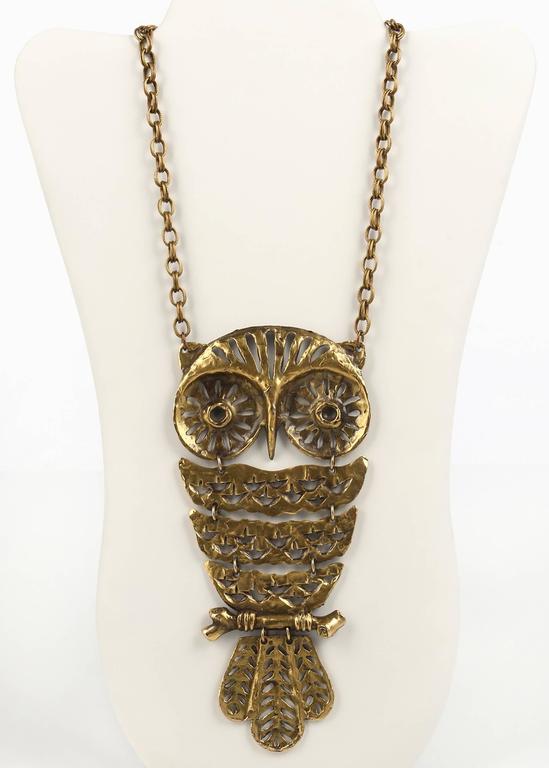 LOUIS GIUSTI c.1960's Huge Brutalist Owl Pendant Artwear Articulated ...