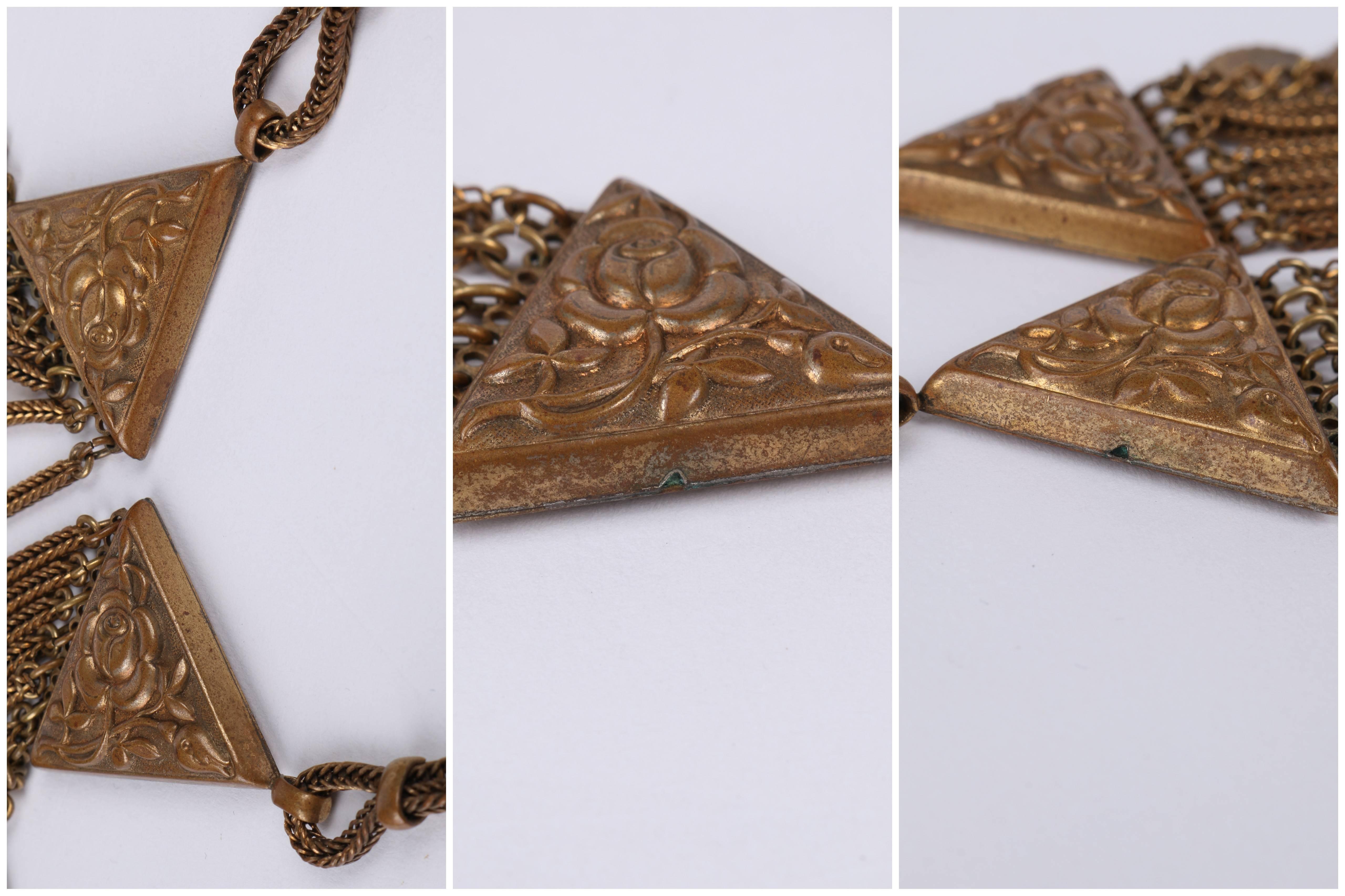 c.1930's Art Nouveau Bronze Floral Multi-Chain Bib Collar Statement Necklace 5
