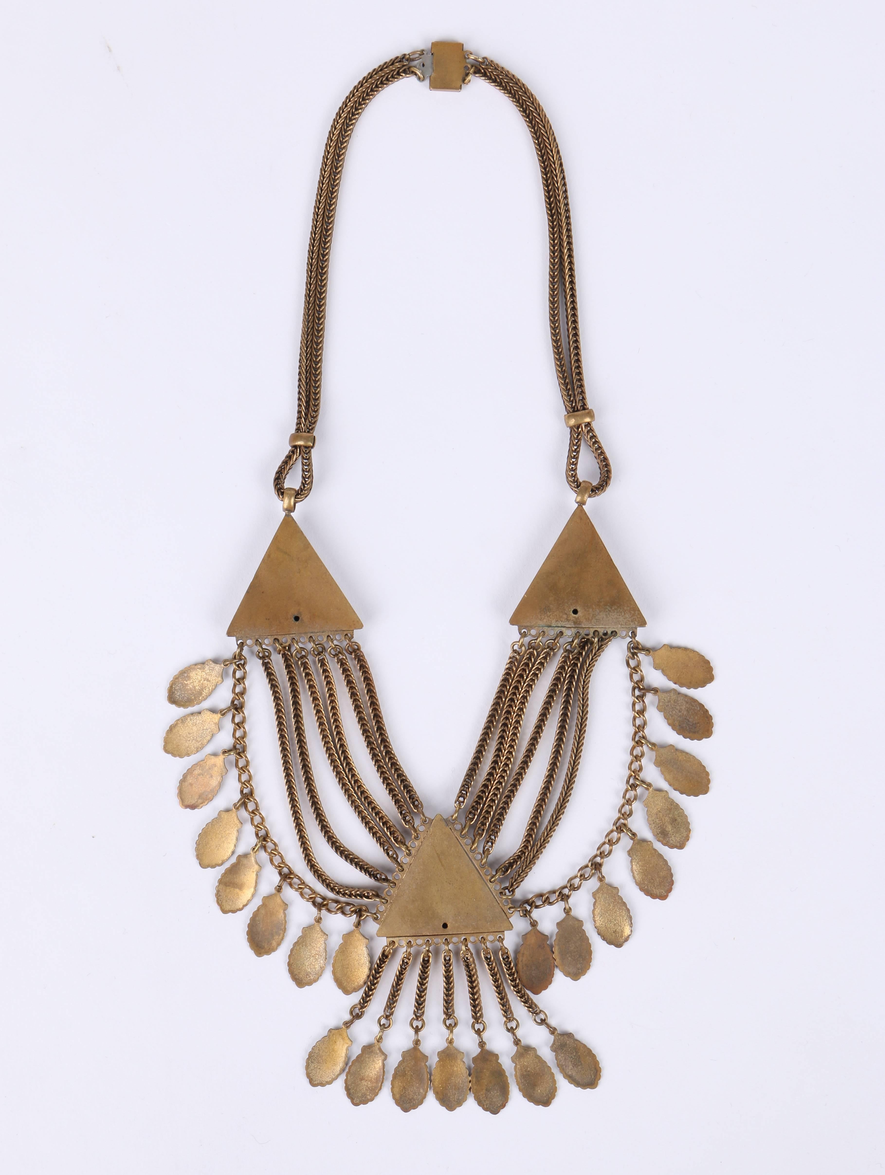 Art Deco c.1930's Art Nouveau Bronze Floral Multi-Chain Bib Collar Statement Necklace