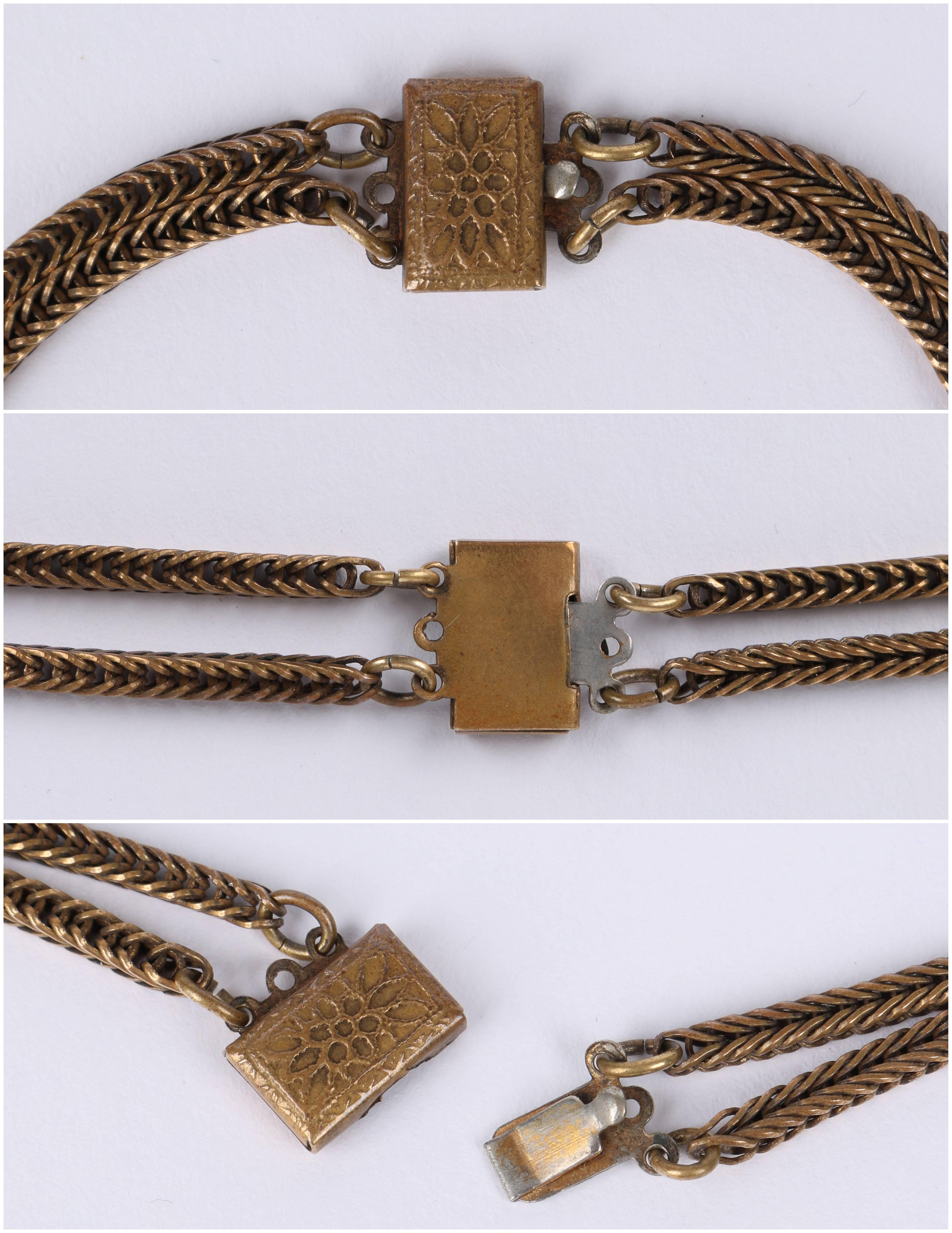 c.1930's Art Nouveau Bronze Floral Multi-Chain Bib Collar Statement Necklace 1