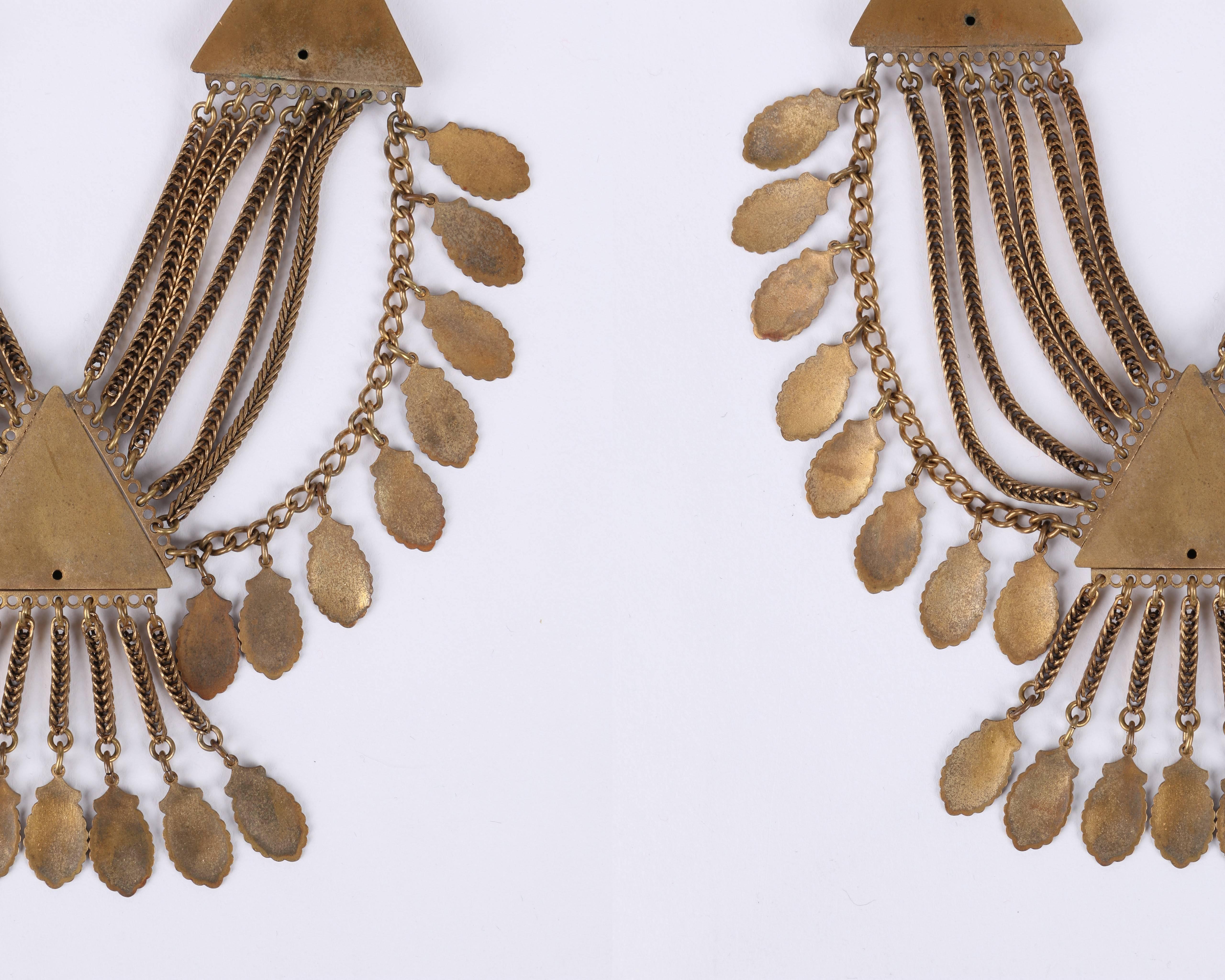 c.1930's Art Nouveau Bronze Floral Multi-Chain Bib Collar Statement Necklace 4