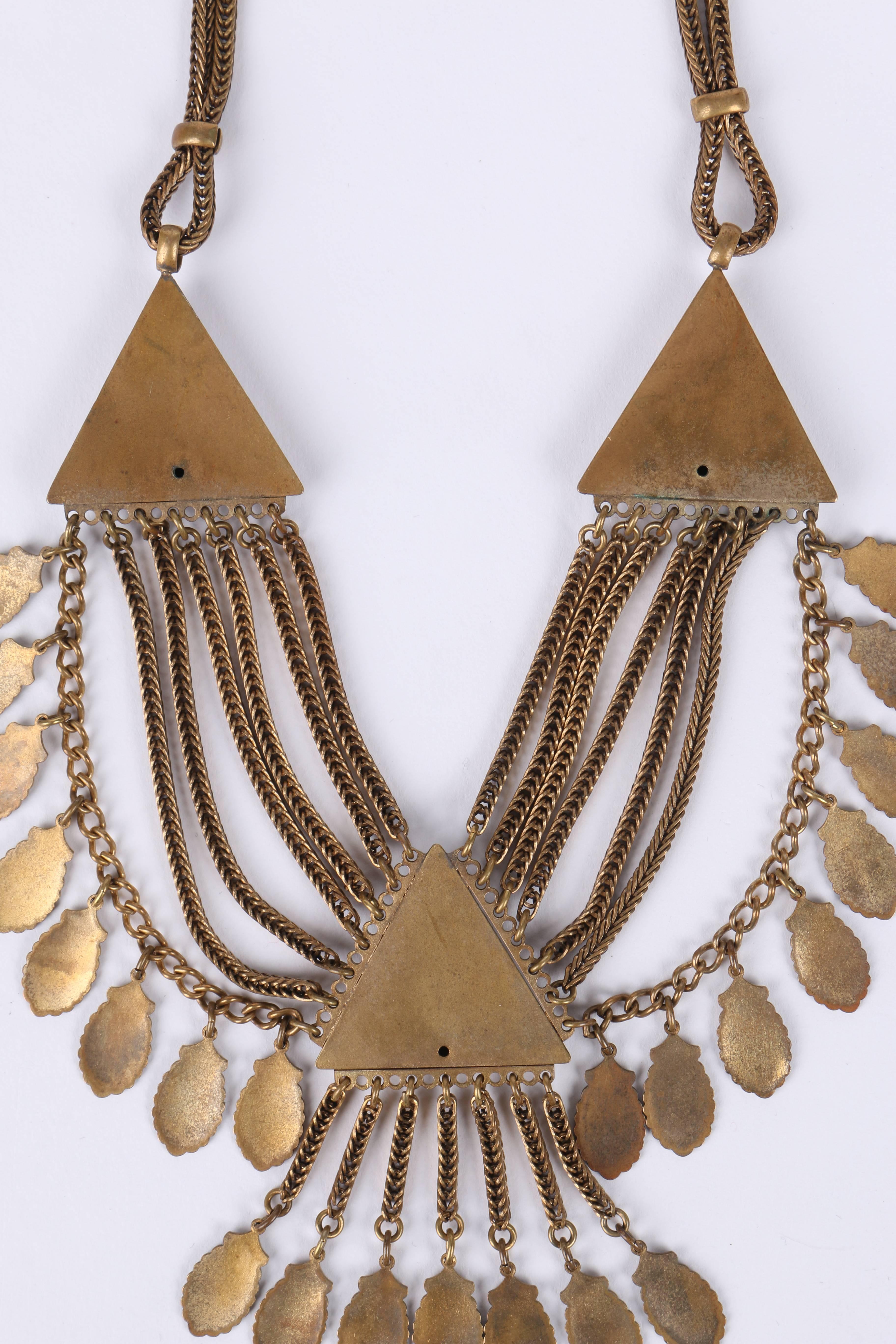 c.1930's Art Nouveau Bronze Floral Multi-Chain Bib Collar Statement Necklace 3