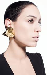 GIVENCHY c.1980's Gold Geometric Rockstud 3D Pyramid Statement Clip Earrings