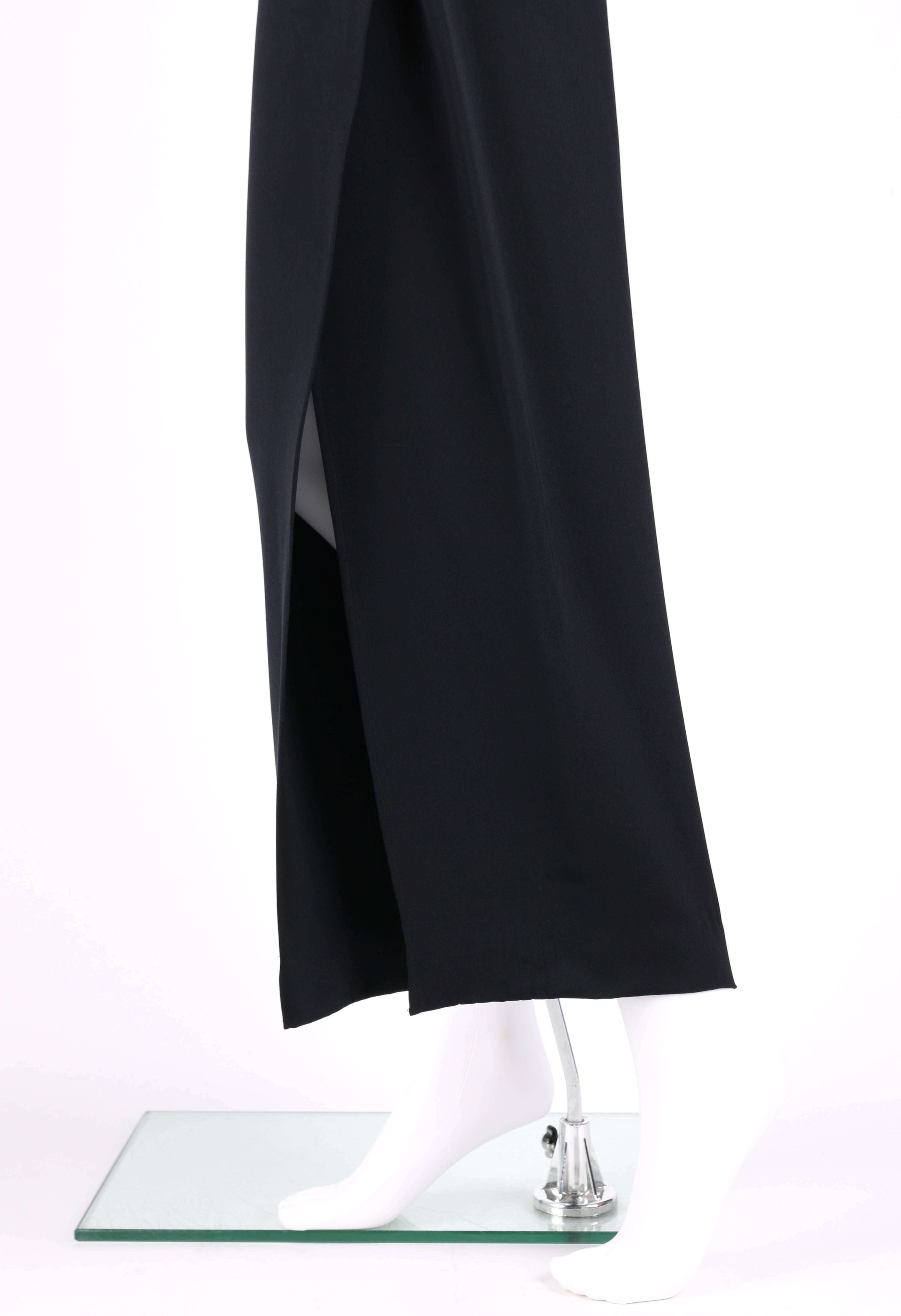 GIANNI VERSACE c.1990's Black Silk Drape Front Open Slit Leg Pants Size 38 In Good Condition For Sale In Thiensville, WI