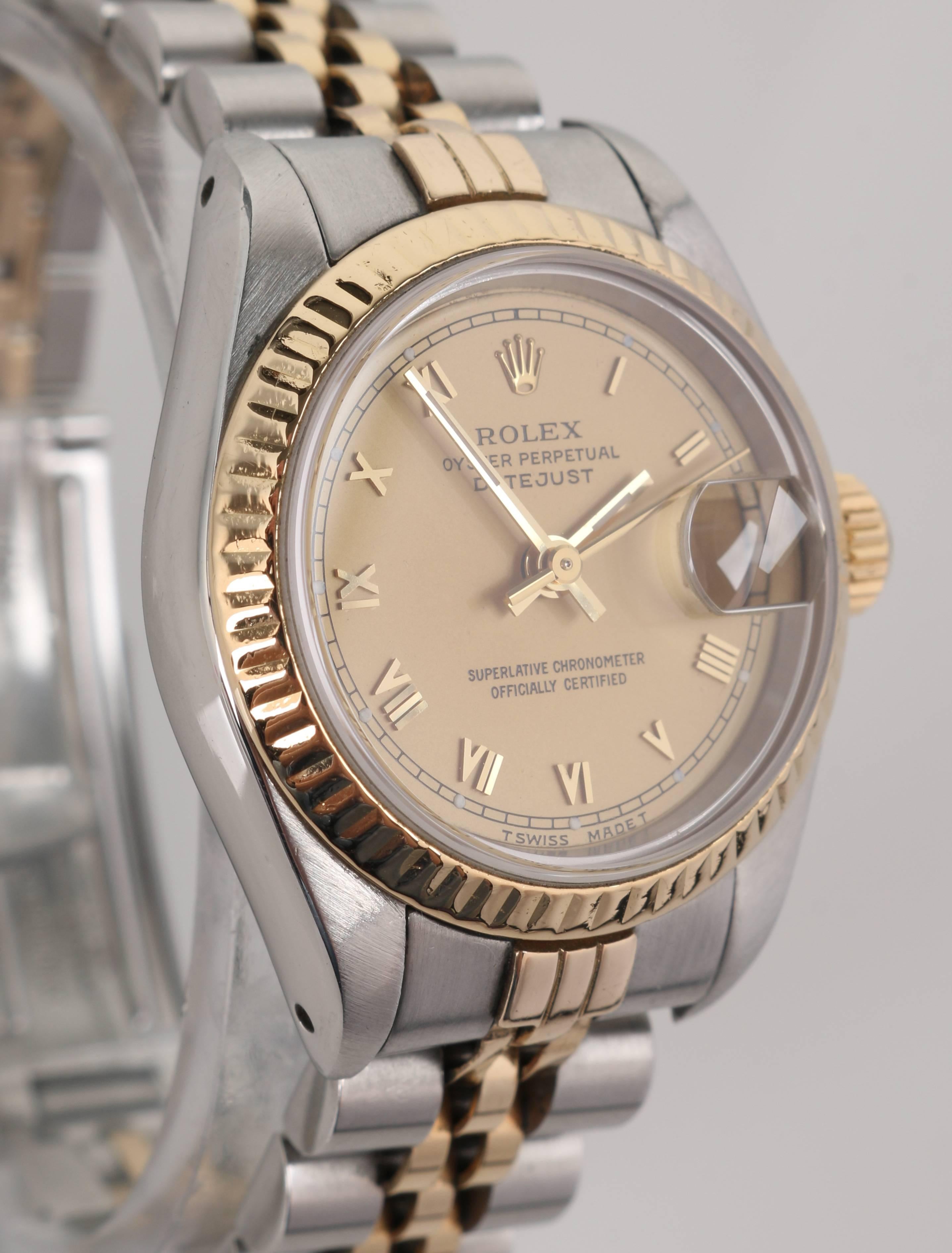 ROLEX Oyster Perpetual Datejust Steel 18K Yellow Gold Fluted Bezel Ladies Watch 3