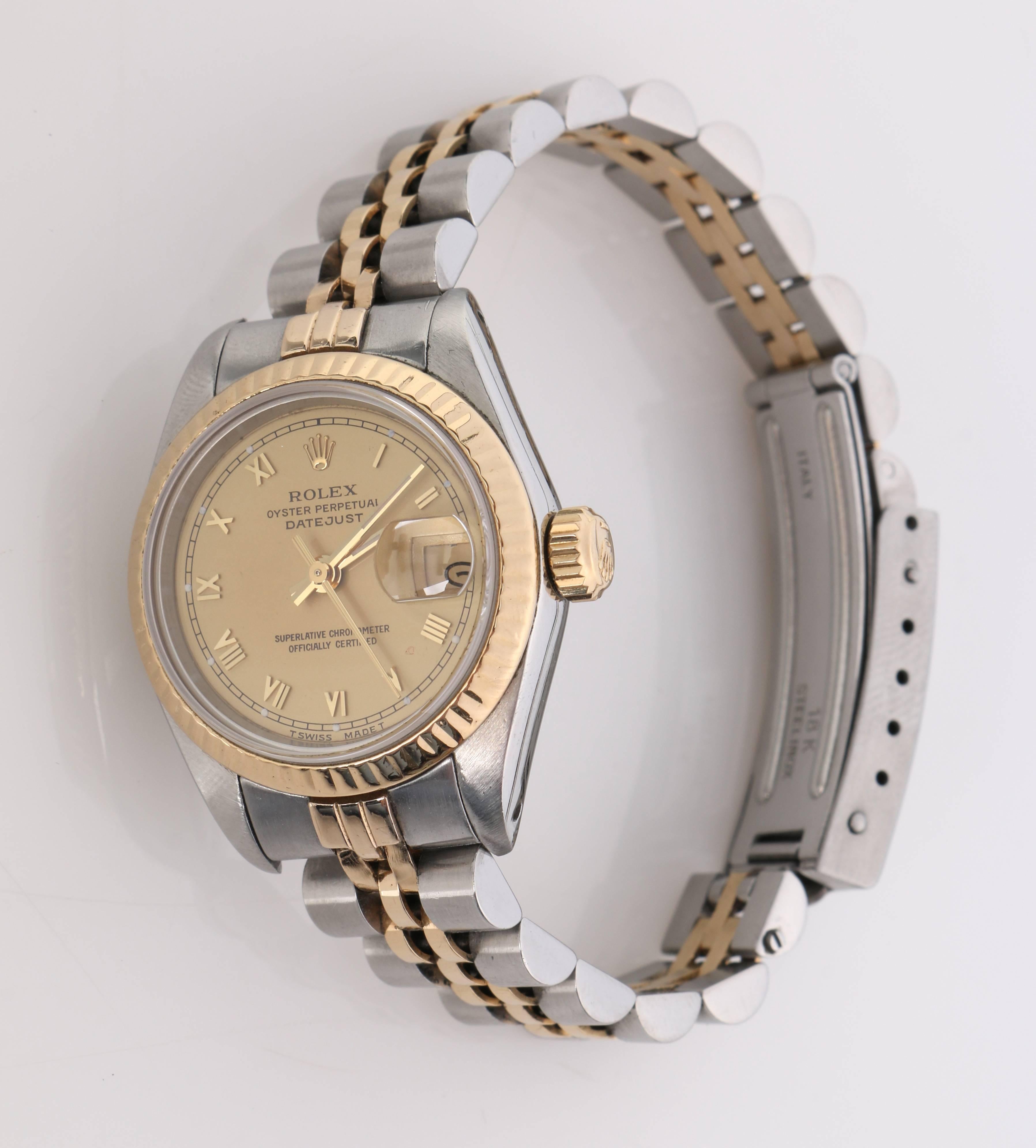 ROLEX Oyster Perpetual Datejust Steel 18K Yellow Gold Fluted Bezel Ladies Watch In Good Condition In Thiensville, WI