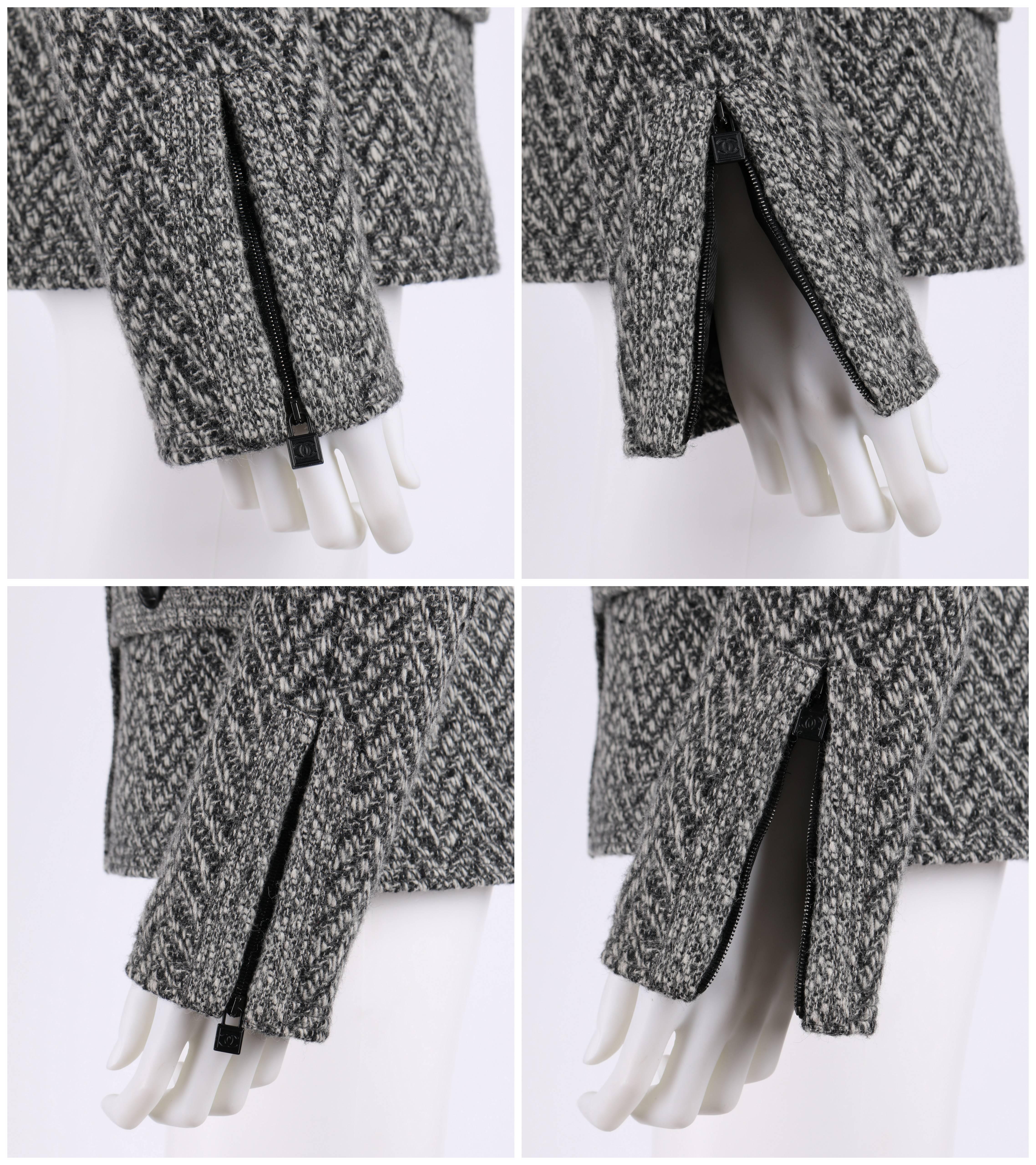 CHANEL A/W 2008 Collection Black White Wool Tweed Herringbone Dual Flap Jacket 2