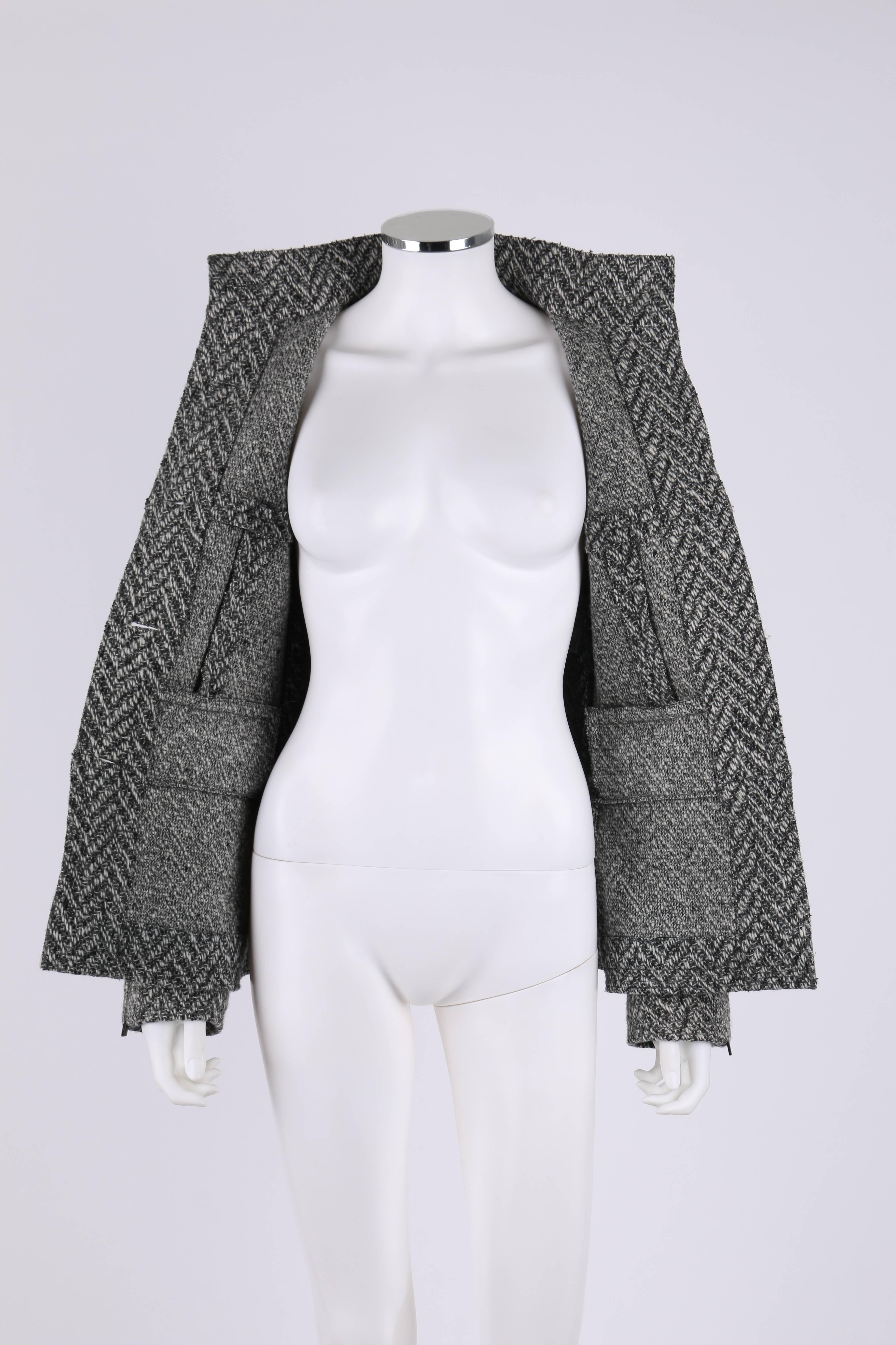 CHANEL A/W 2008 Collection Black White Wool Tweed Herringbone Dual Flap Jacket 1