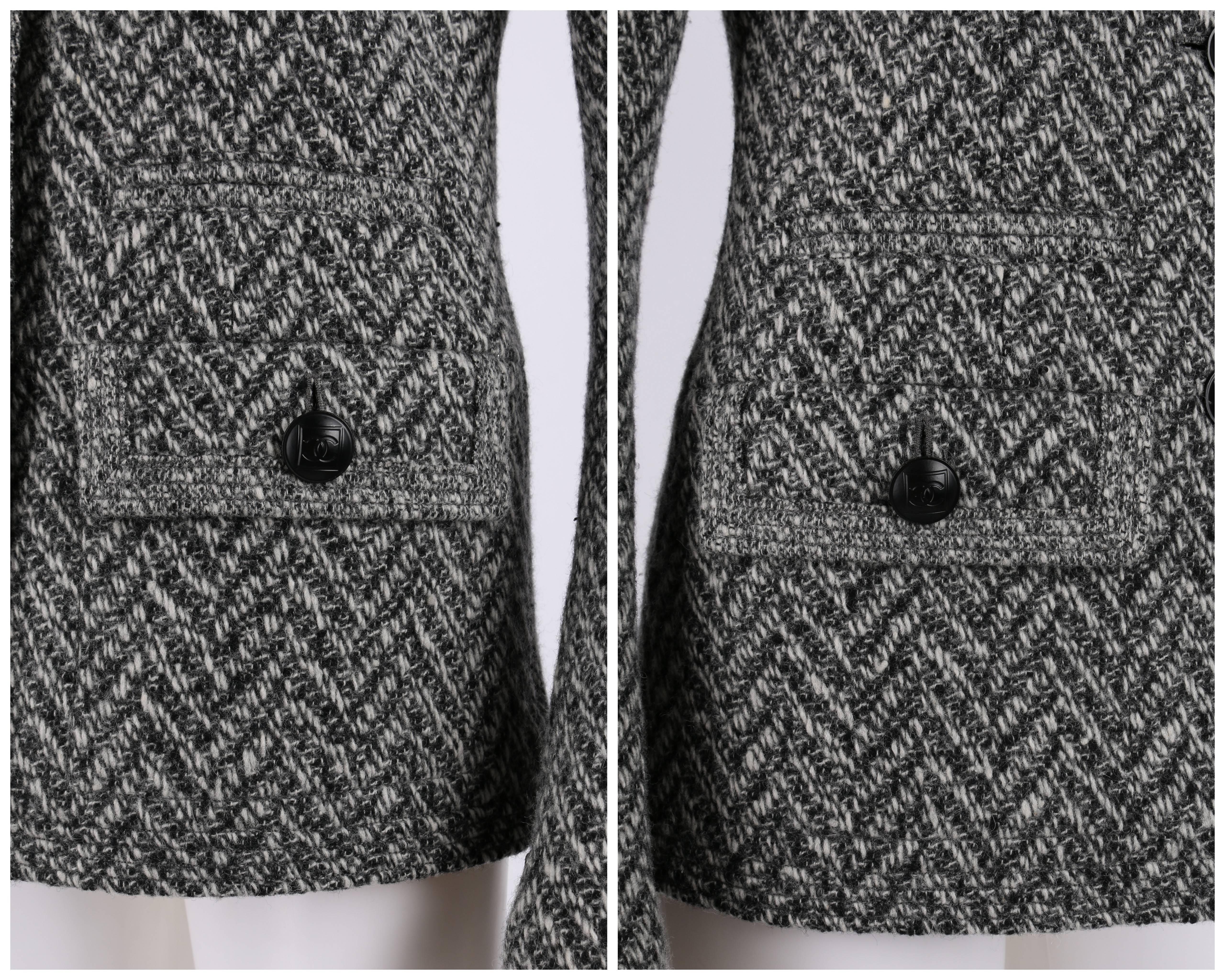 CHANEL A/W 2008 Collection Black White Wool Tweed Herringbone Dual Flap Jacket 3