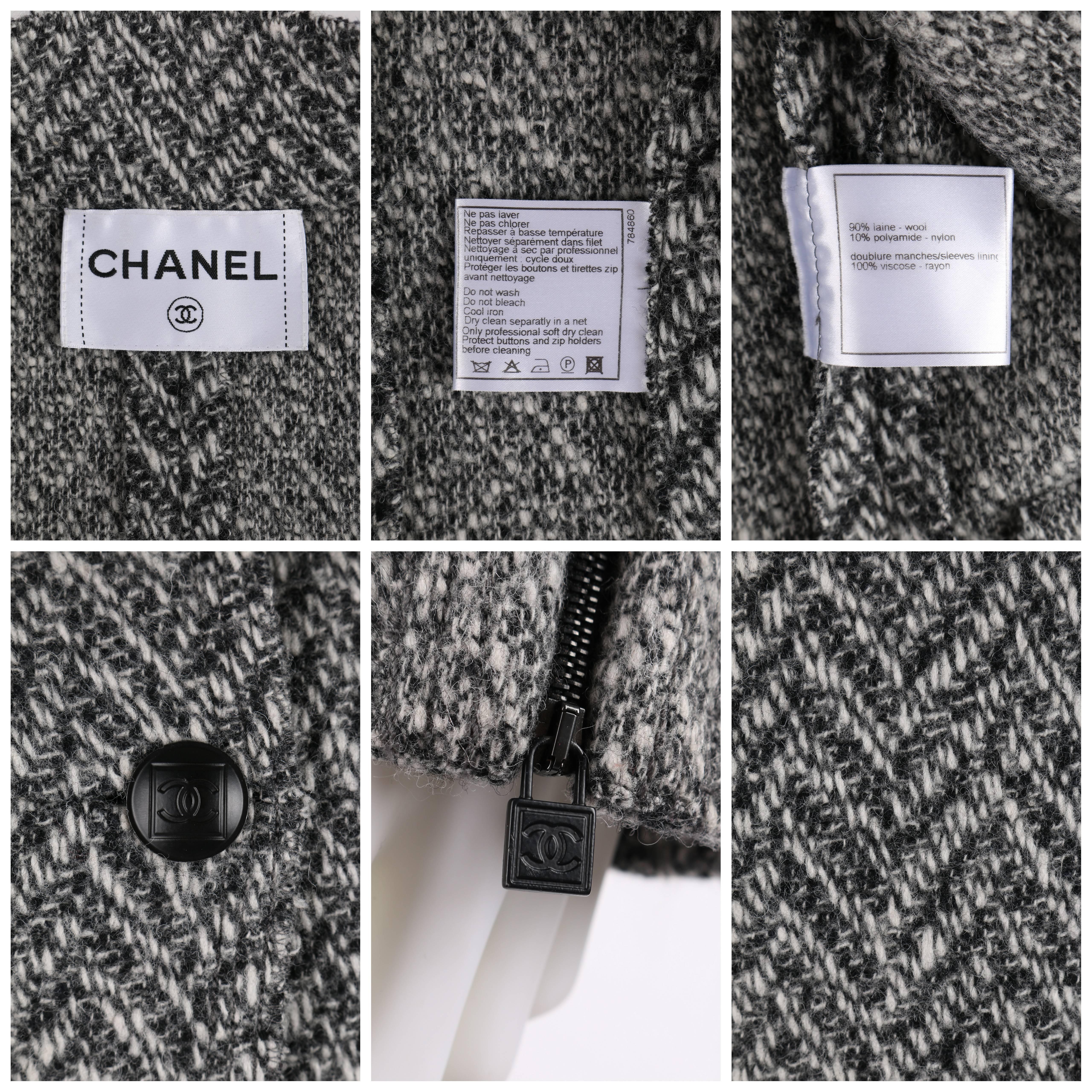 CHANEL A/W 2008 Collection Black White Wool Tweed Herringbone Dual Flap Jacket 5