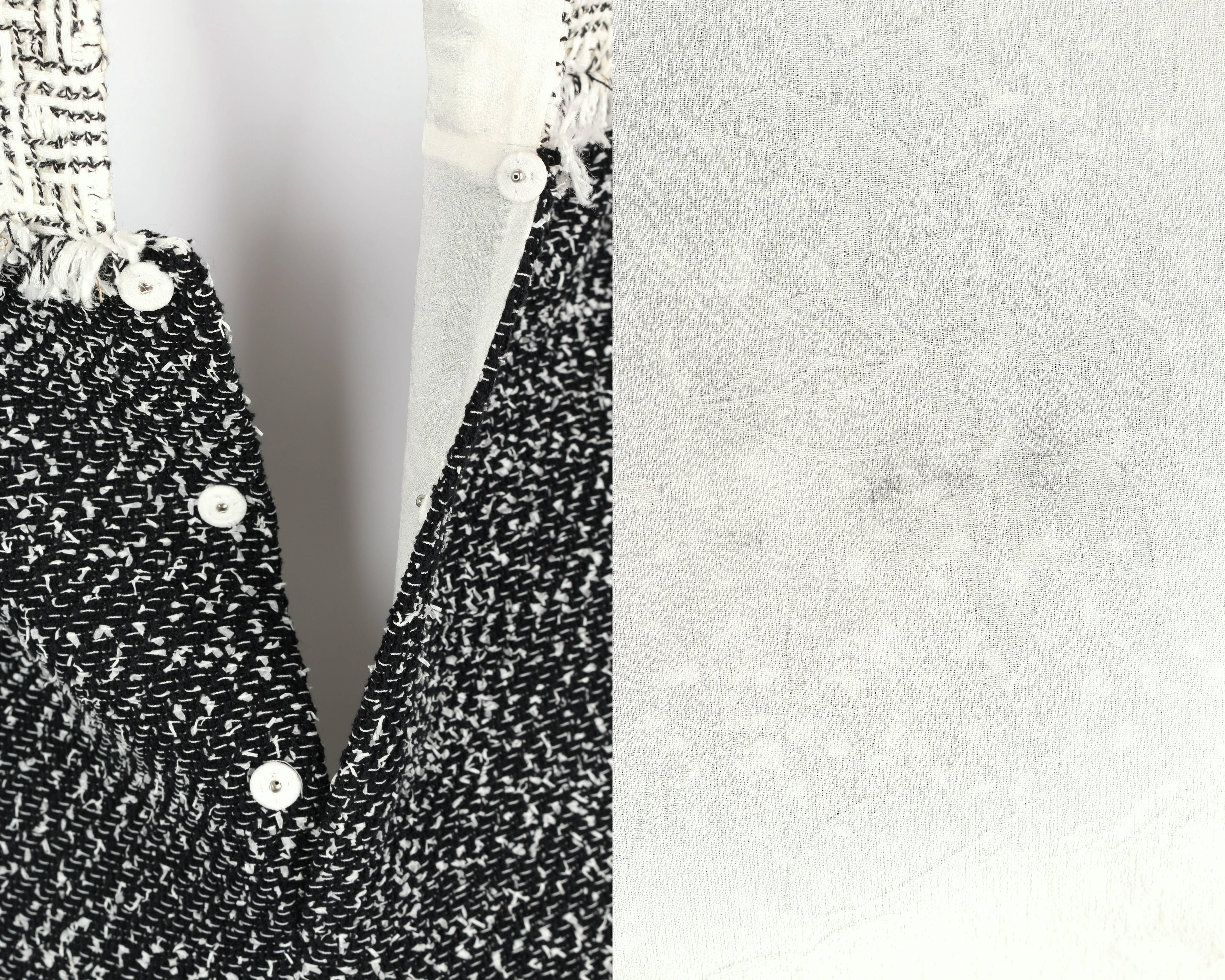 CHANEL 2014 Black White Boucle Tweed Fringe Sleeveless Shift Mini Dress Size 36 5