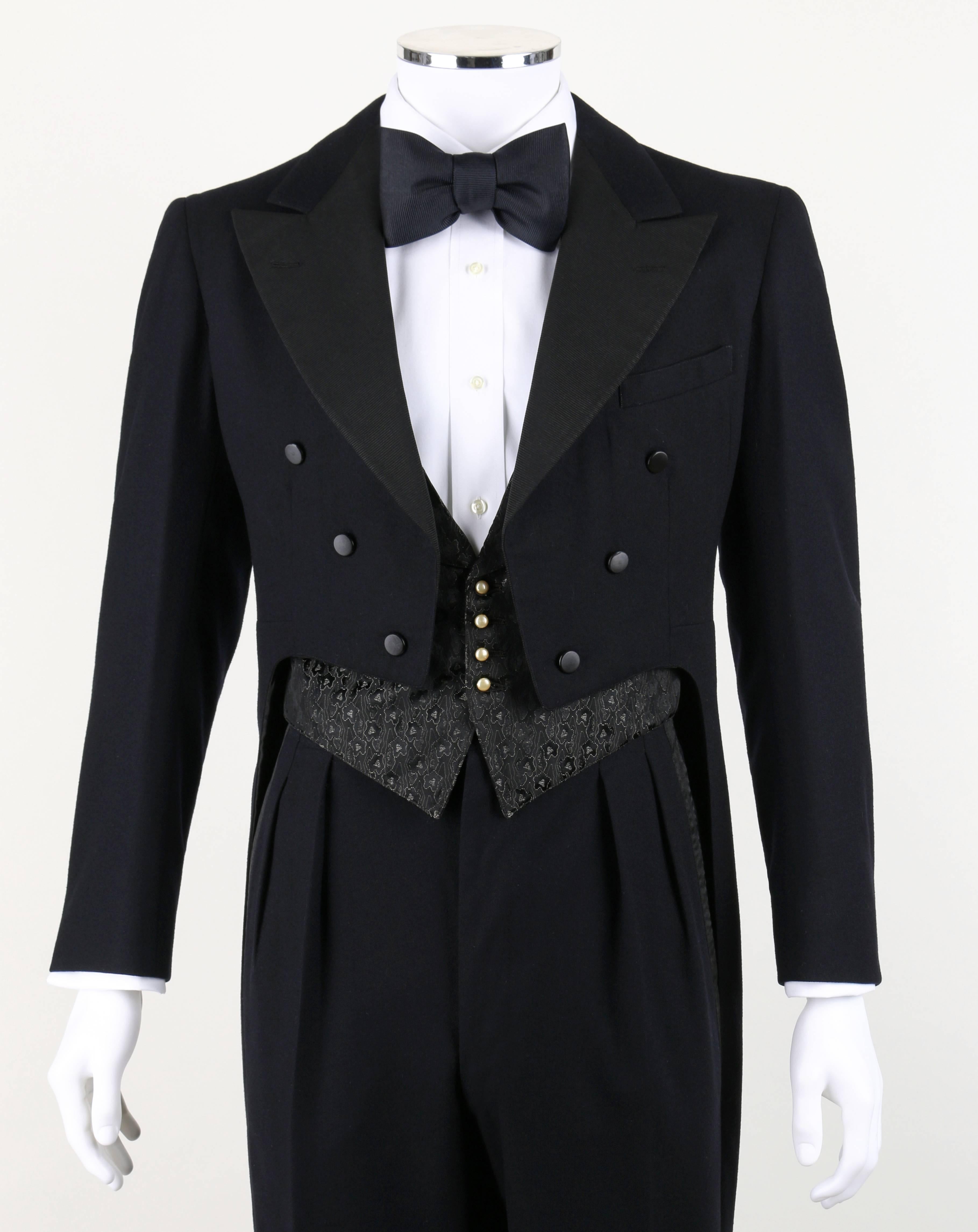 Vintage 1932 three piece formal tailcoat evening suit. Jacket and trousers were made by Moritz & Winter and waistcoat by Anderson & Fritzell, both of Milwaukee. Waistcoat is dated August 1932 in an interior pocket. Jacket and trousers are made of