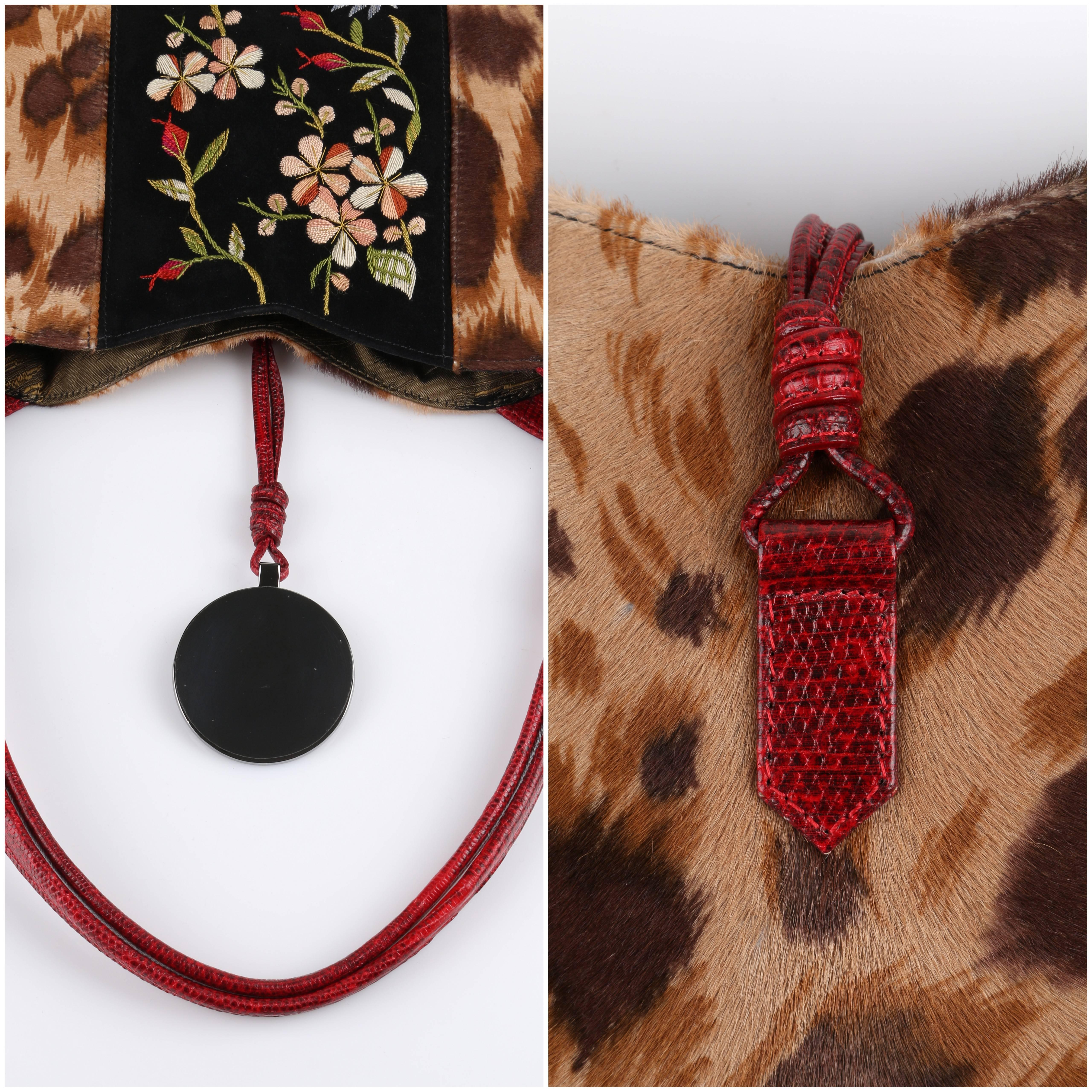 VALENTINO GARAVANI Pony Hair Lizard Skin Leather Floral Embroidered Handbag 1