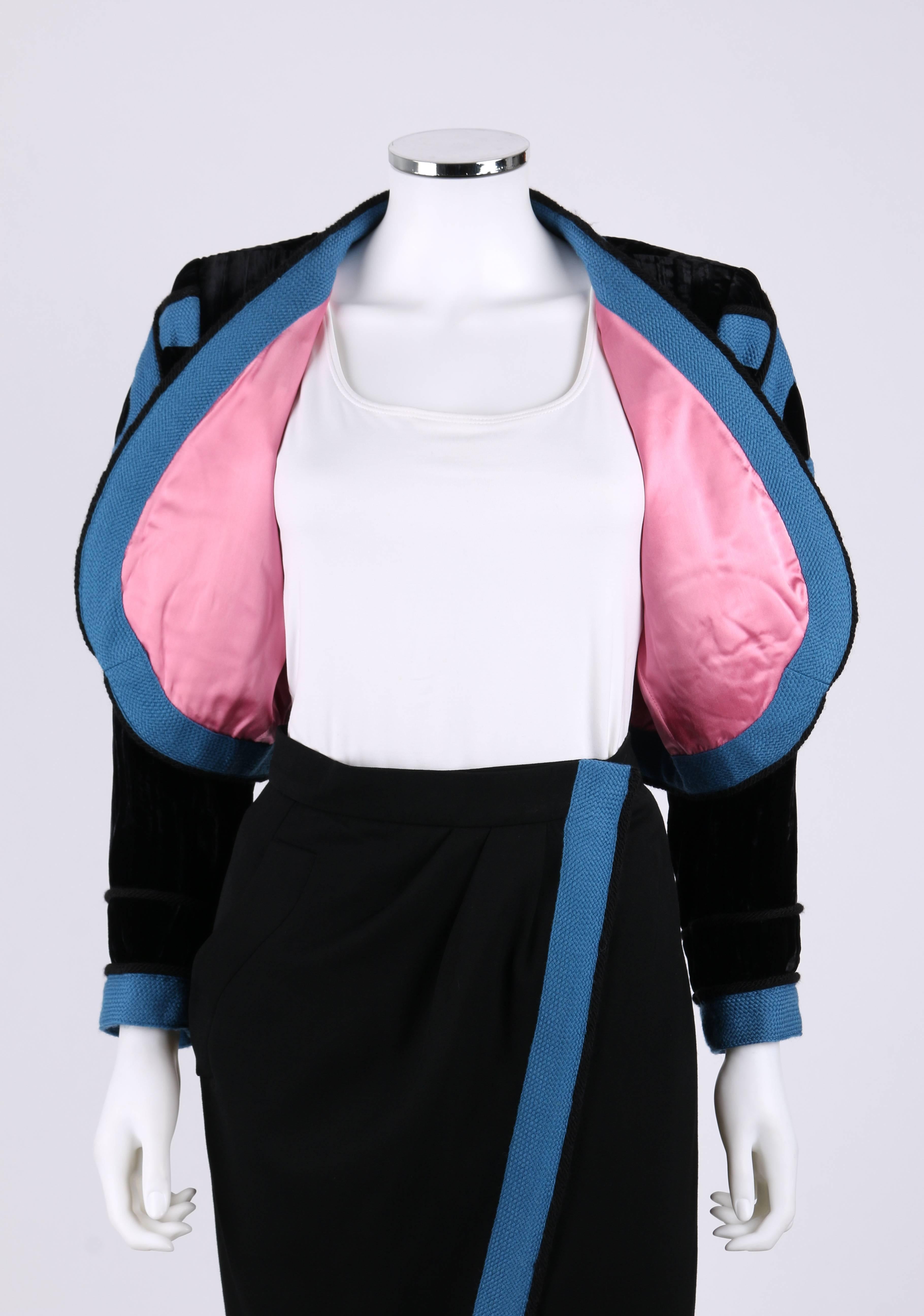 Women's YVES SAINT LAURENT S/S 1990 YSL Black Toreador 2 Piece Velvet Skirt Blazer Suit